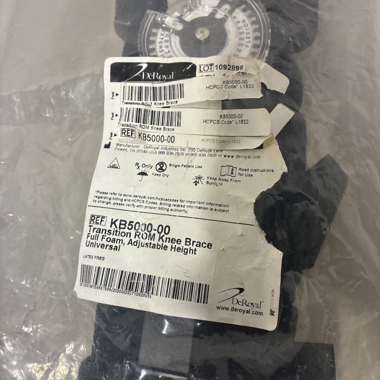 DeRoyal Universal Recovery Post-Op Knee Brace KB5000-00 Brand New
