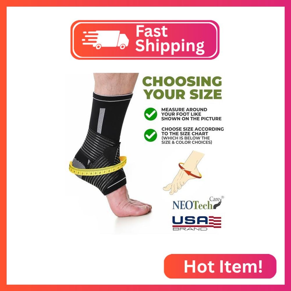 NeoTech Care Adjustable Ankle Support Brace (Black, Size S, 1 Pair)