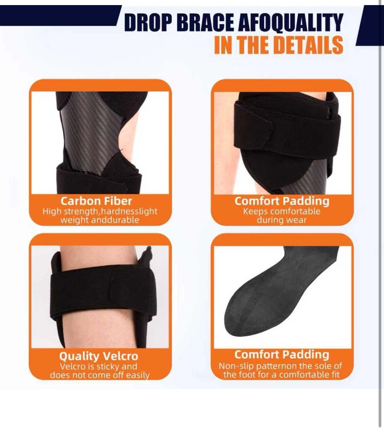 Carbon Fiber Ankle Foot Orthosis AFO Drop Foot Brace Support (Right ,Small)
