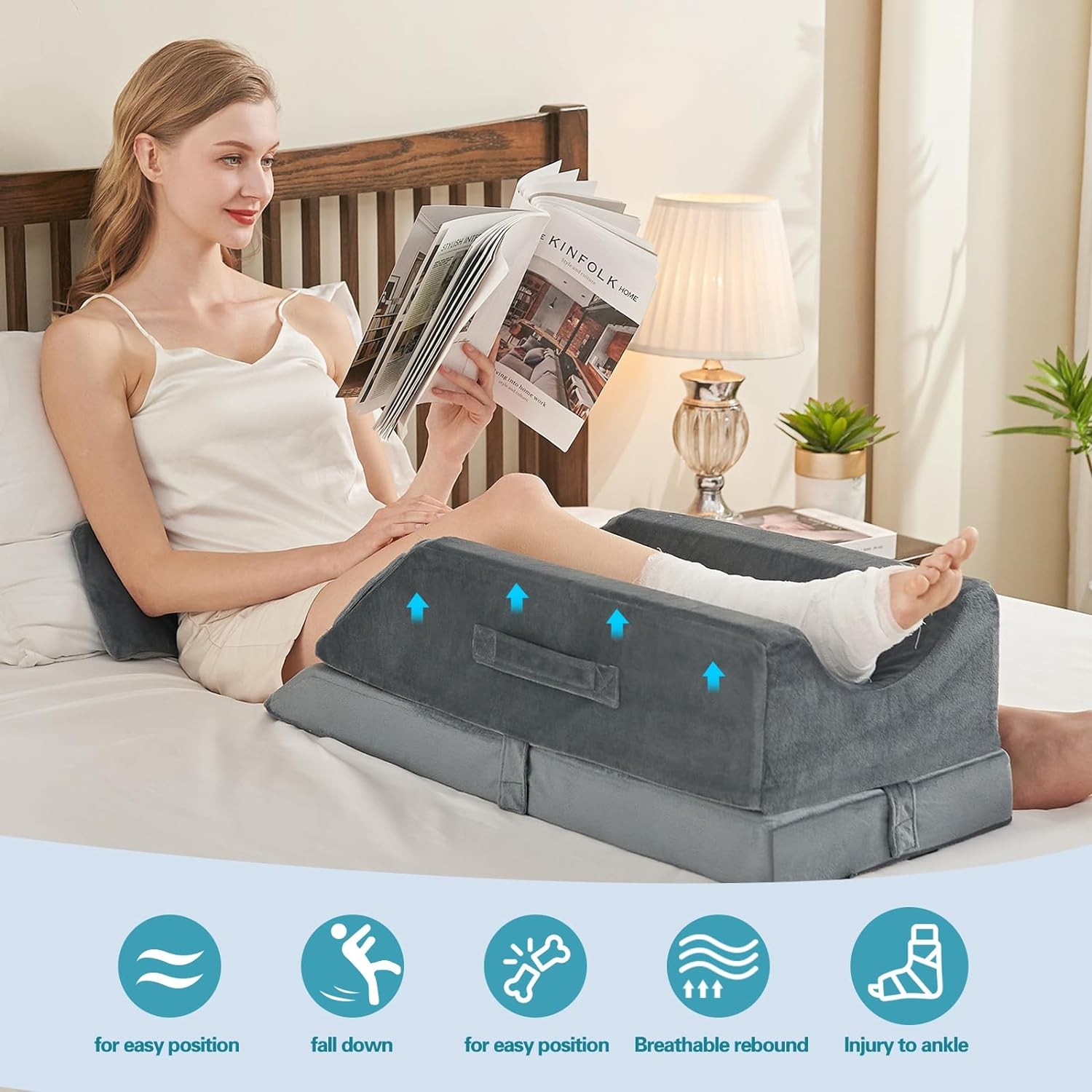 Memory Foam Leg Elevation Pillow – Post-Surgery, Knee and Ankle Injuries, Swe…