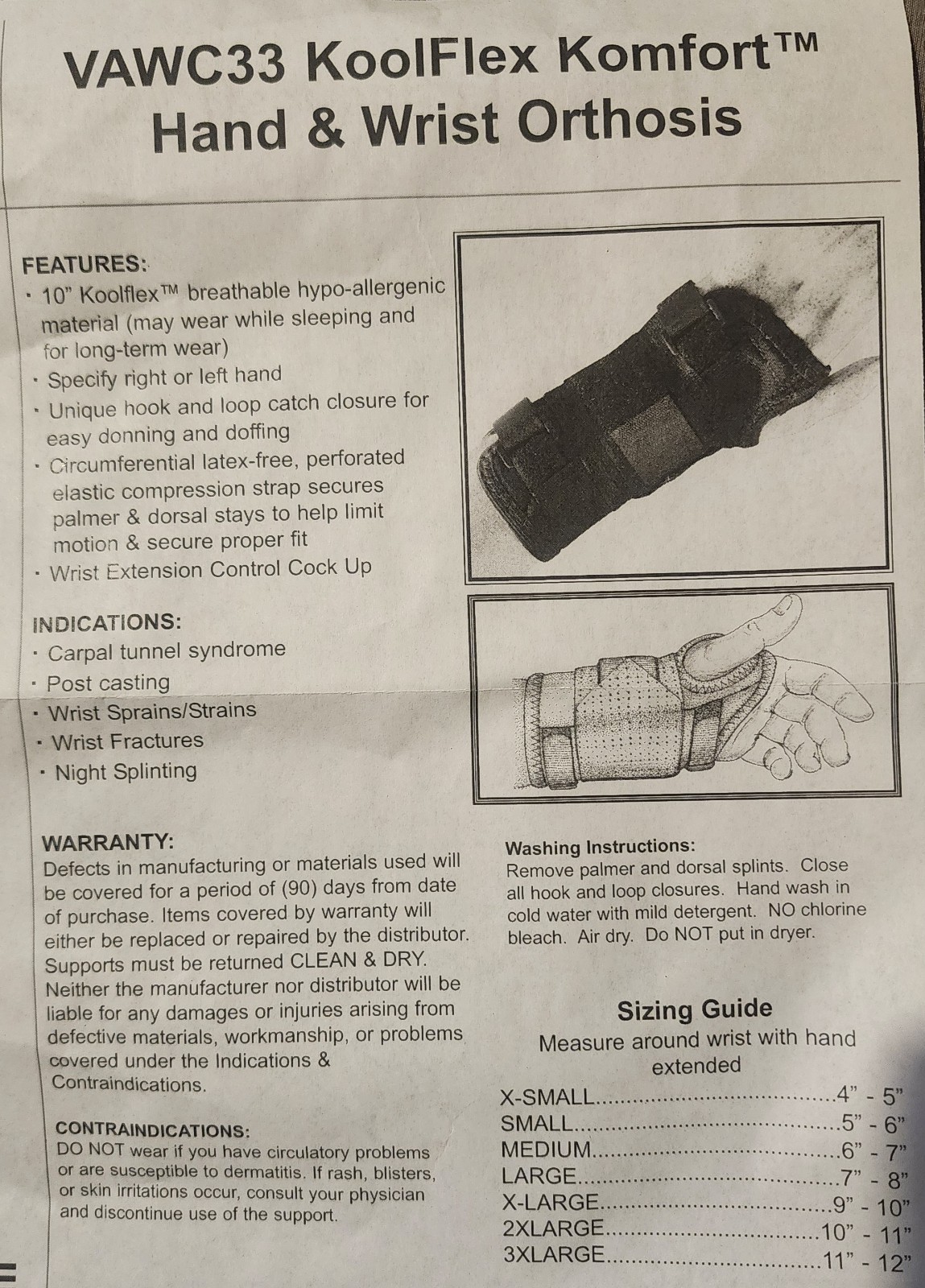 VAWC33-L XL 10″ Koolflex Left Wrist Support Brace Black XL – MSRP $50 (NEW)