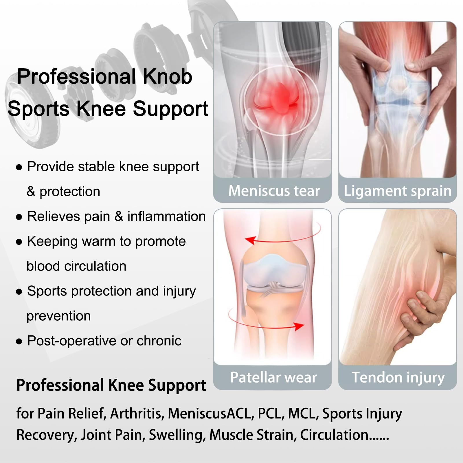 Kuangmi Knob Knee Brace for Pain Relief, Knee Support with Patella Gel Pad S…