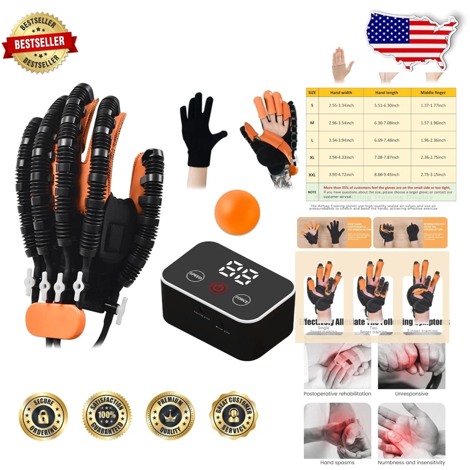 Rehab Finger Gloves L Left Hand Stroke Recovery Durable High Power Air Pump