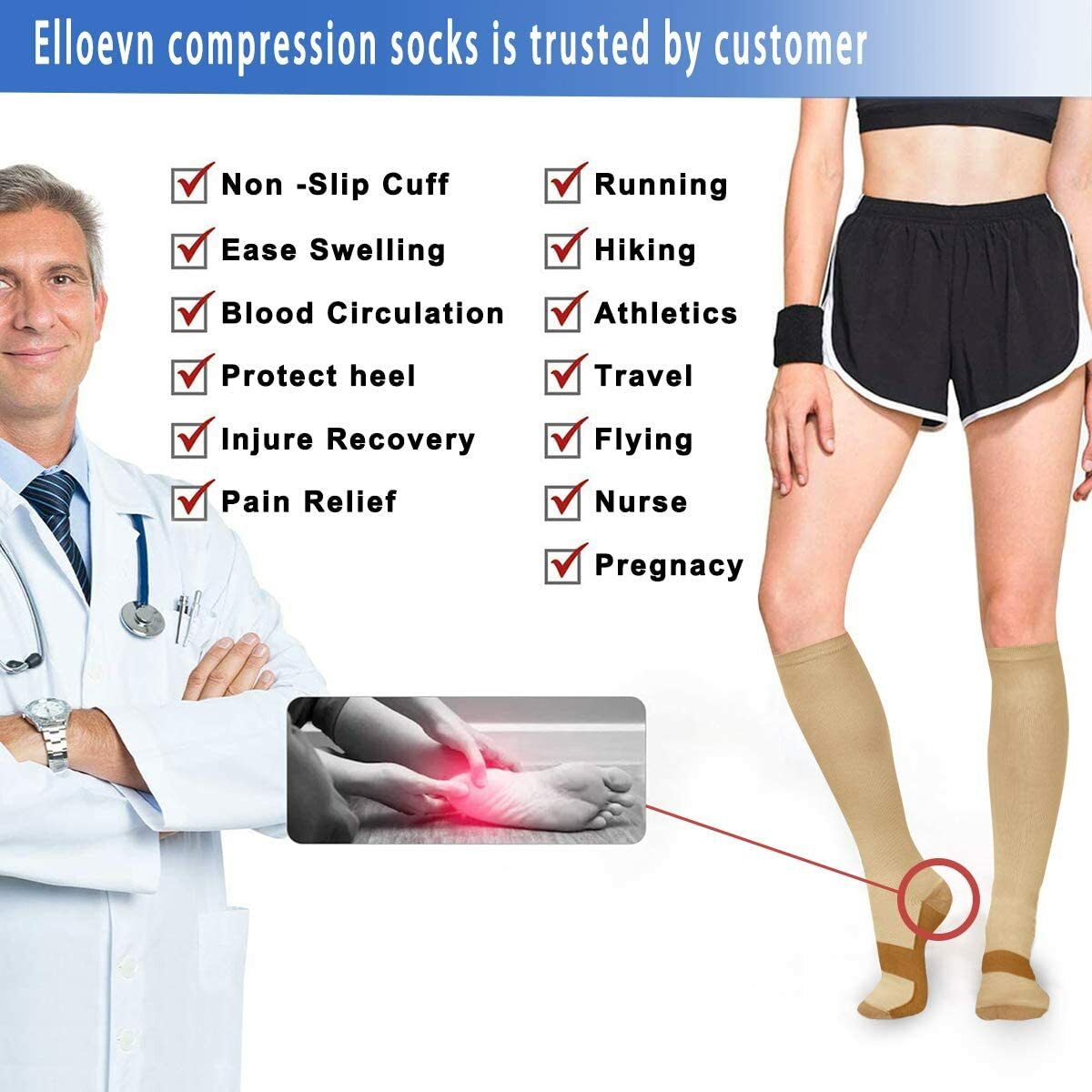 8Pairs Copper Compression Socks For Men Women Running Athletic Medical Pregnancy