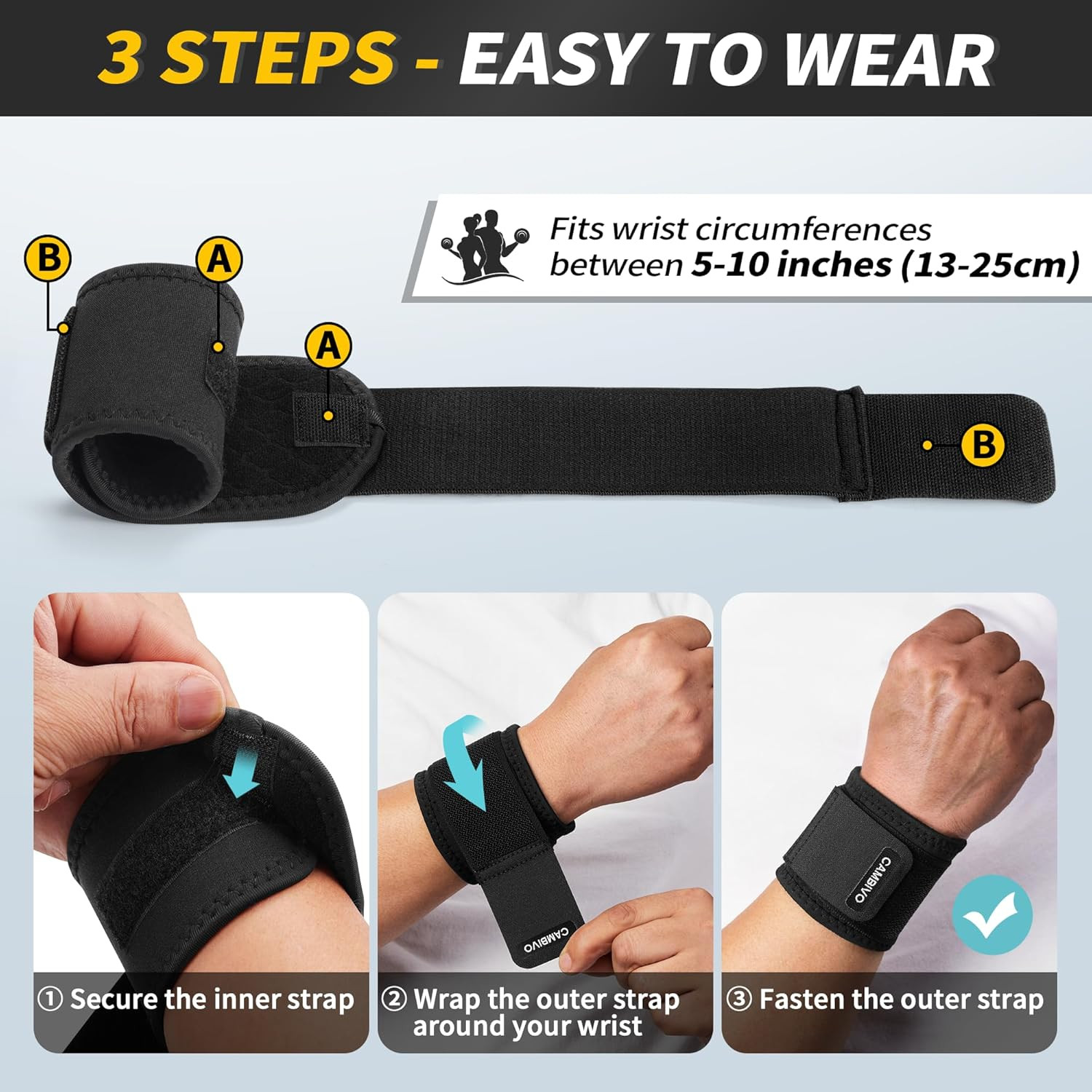 Wrist Wraps for Men and Women 2 Pack, Adjustable Compression Wrist Brace for Car
