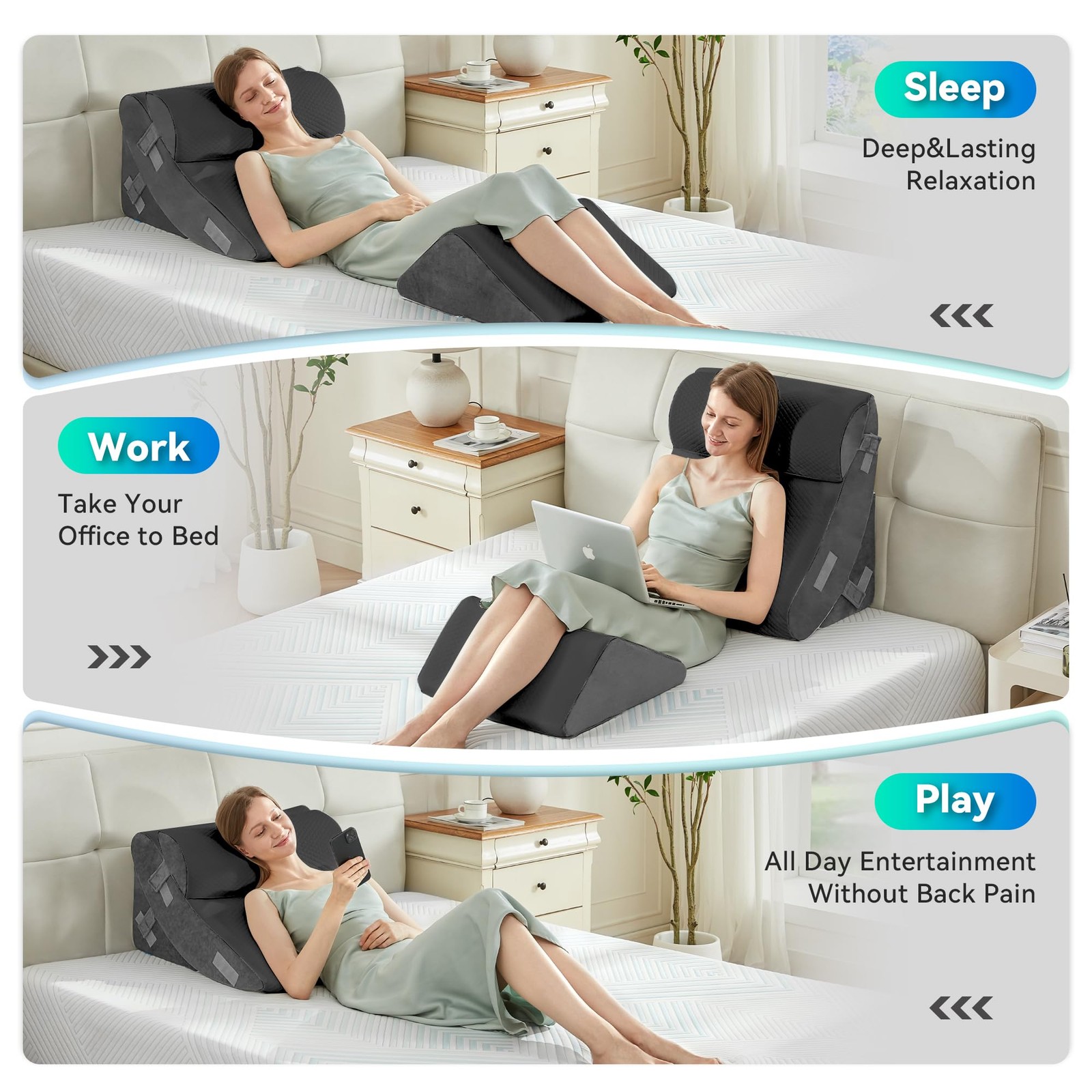 BDEUS 4PCS Bed Wedge Pillow Post Surgery, Orthopedic 4 Piece Set, Grey