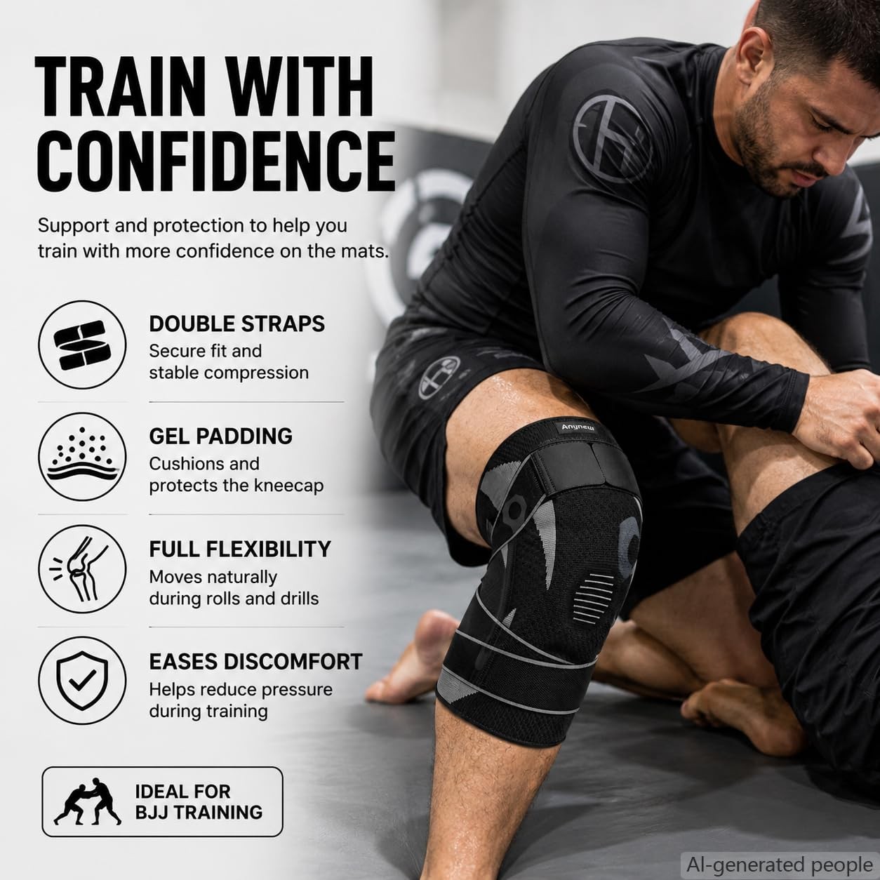 Anynew Knee Brace for Men and Women, Adjustable S/M, With Stabilizer