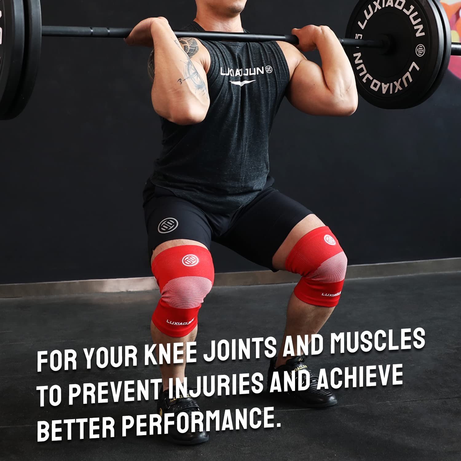 LUXIAOJUN Knee Sleeves Weightlifting, Powerlifting, Compression Small, Red