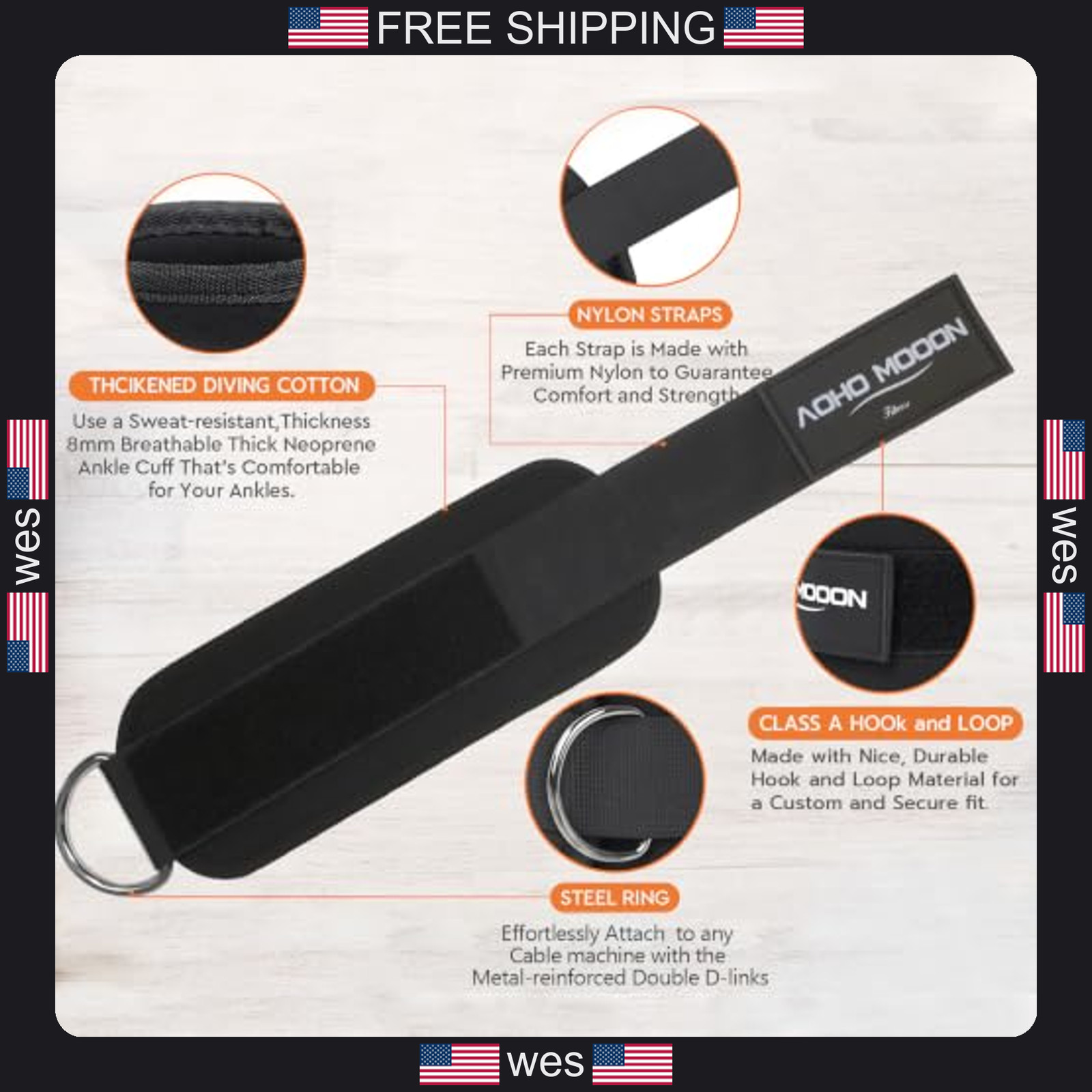 AOHO MOOON ankle strap set for cable machine gym workout leg cuffs pulleys