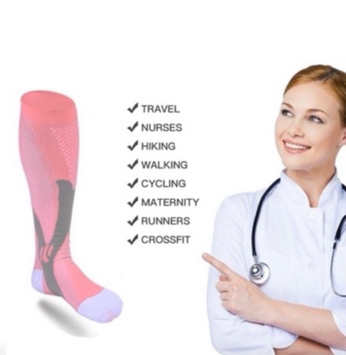 Pink Compression Socks Unisex S/M