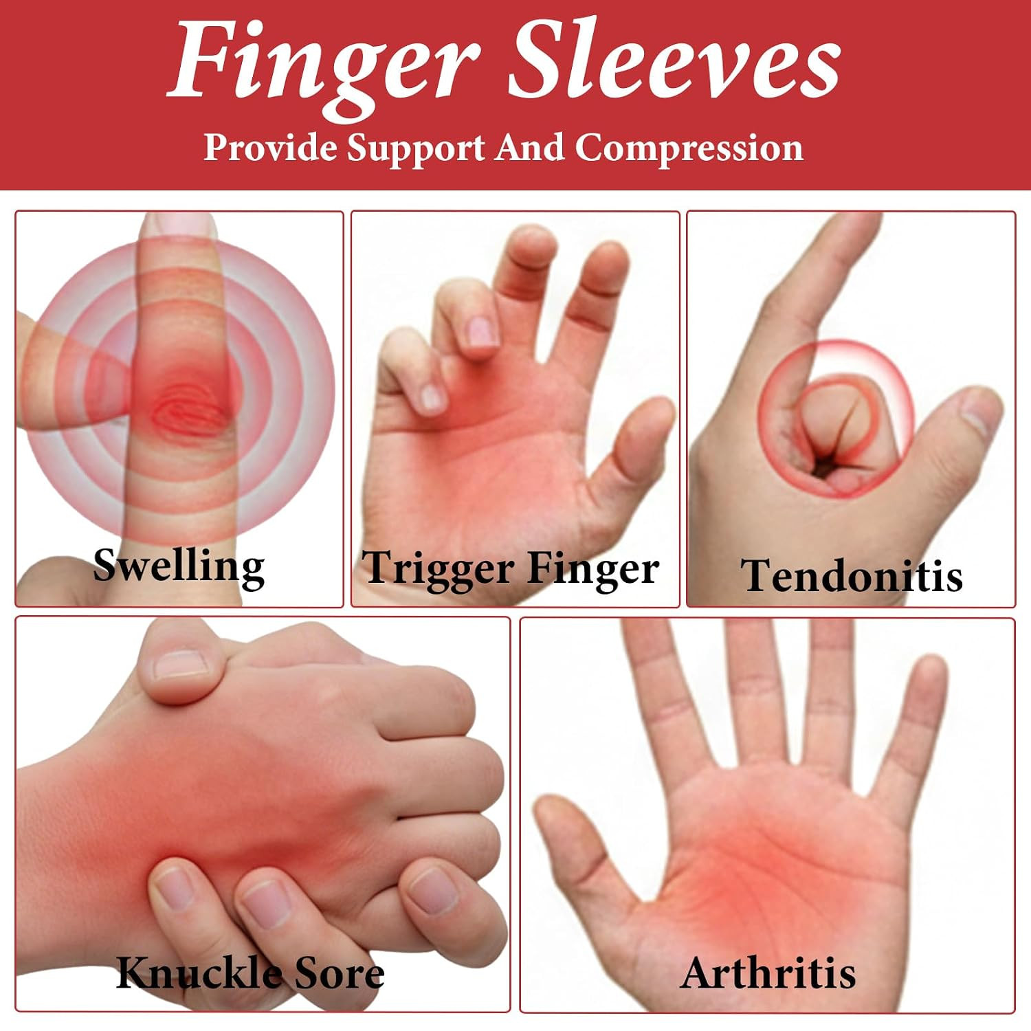 20 PCS Finger Sleeves Black Sport Finger Brace Protector Compression Sleeve Brea