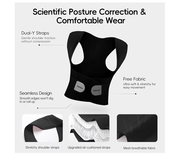 babaka Posture Corrector Back Brace Black Medium Adjustable New Sealed Women