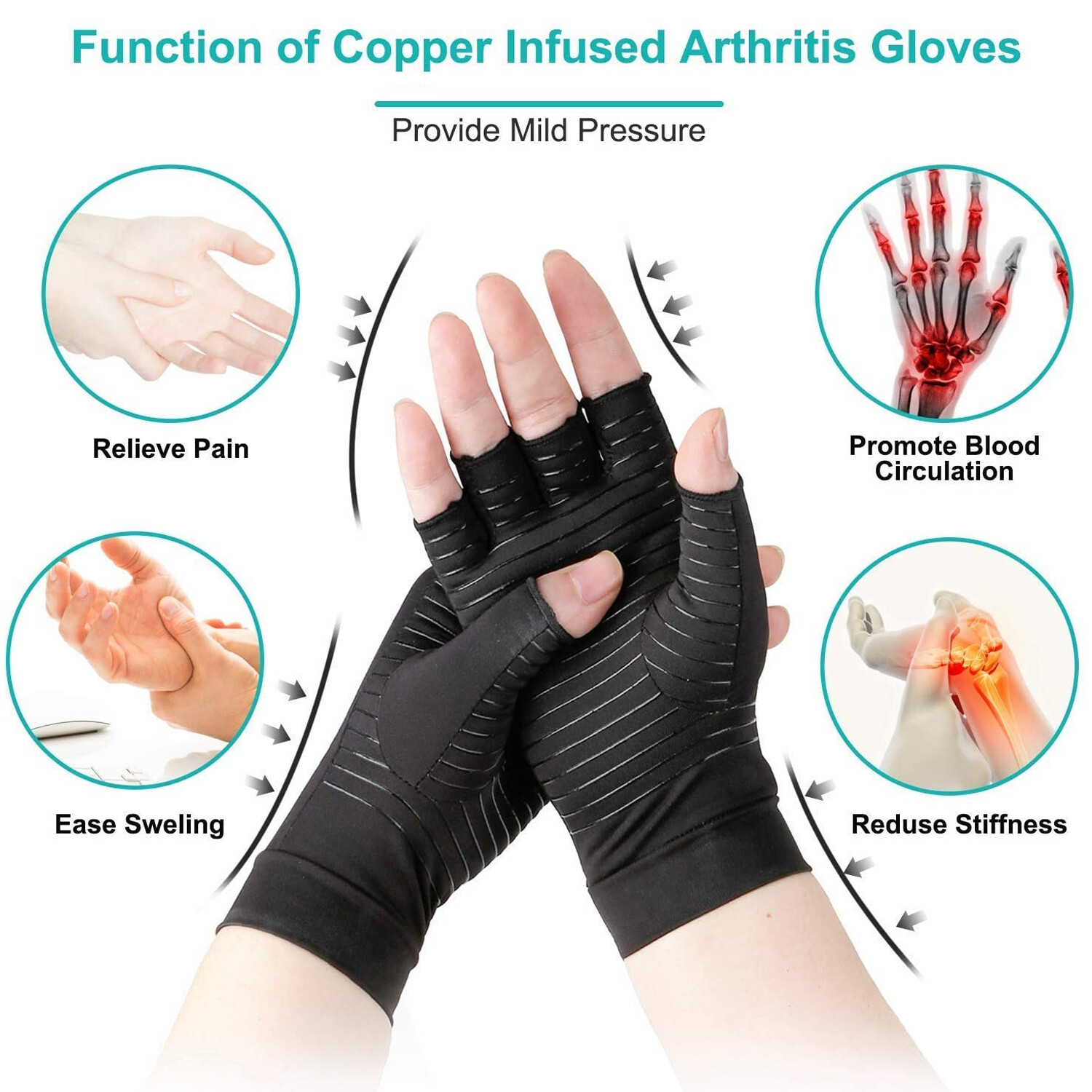 Copper Arthritis Gloves Compression Sleeve Brace Sport Work Hand Pain Relief US