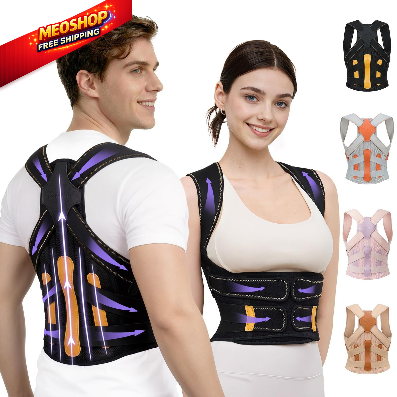Posture Corrector for Women and Men, 5 Full Back Support Medium, Black Yellow