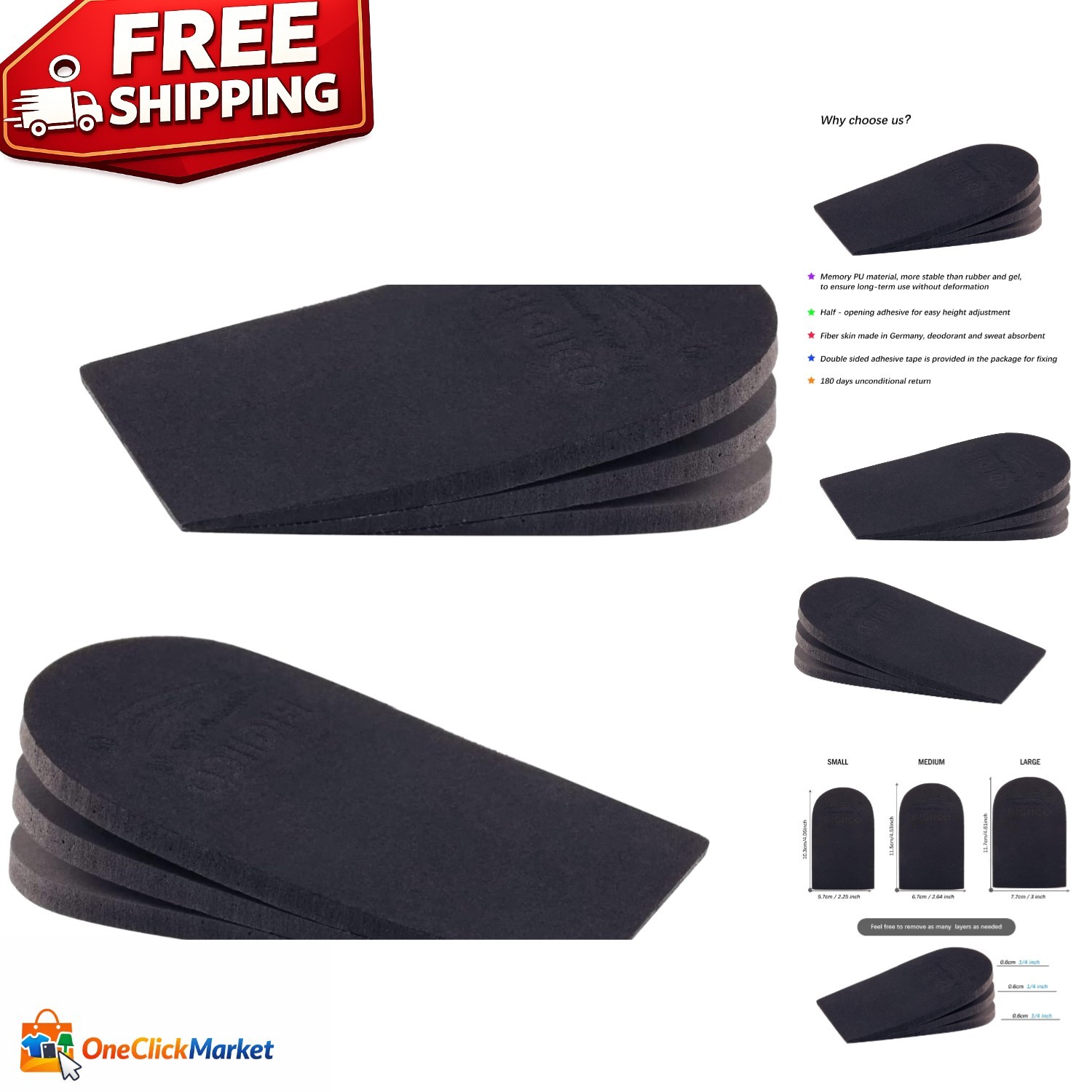 Durable Adjustable Heel Lift Insoles for Leg Length Discrepancies – Foam Pads