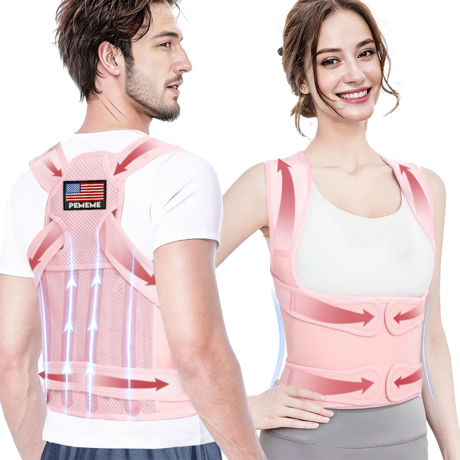 Posture Corrector for Women and Men – Adjustable Back Brace Large, Pink