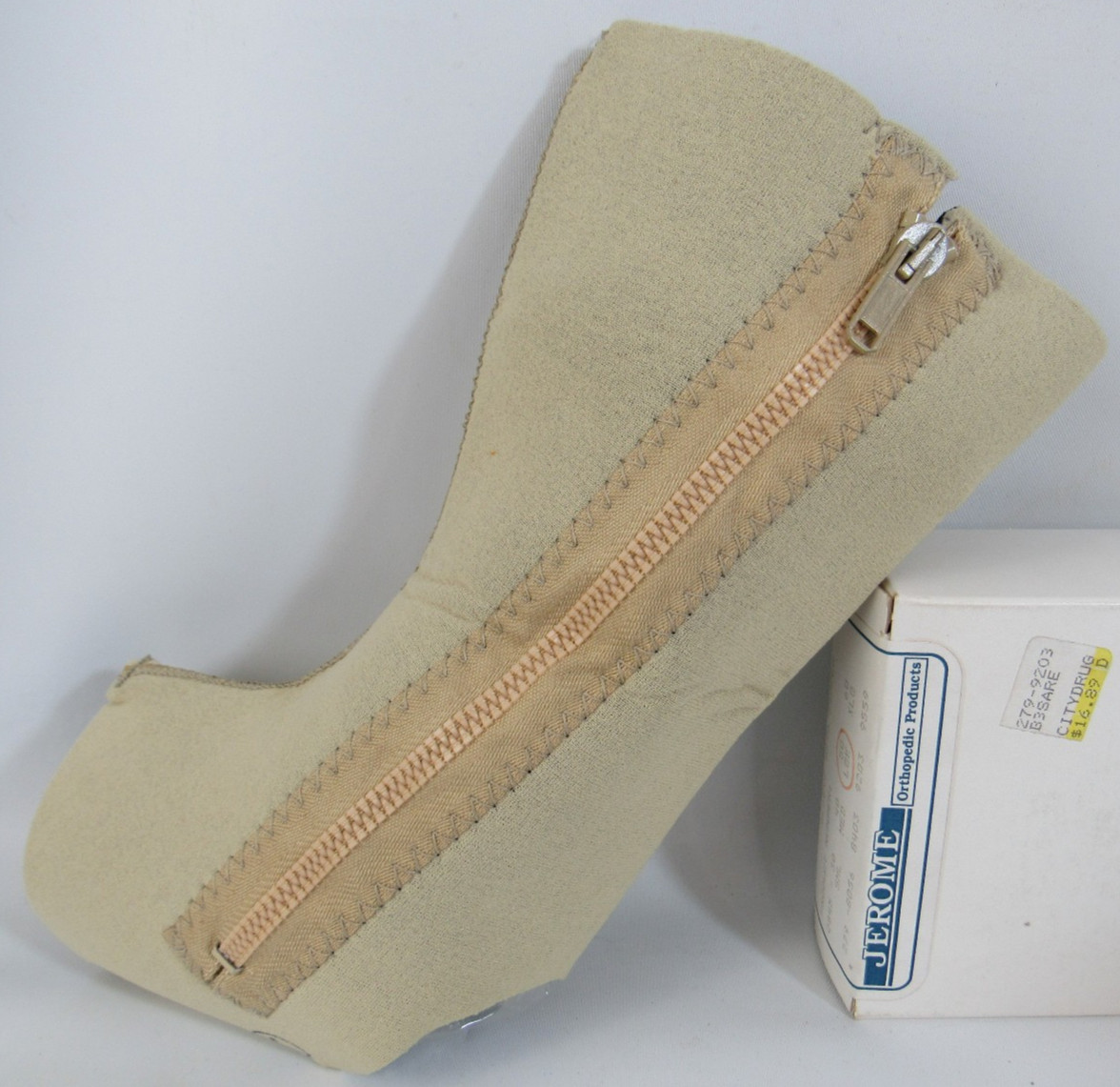 Jerome Orthopedic Products, Neoprene Zip Up Ankle Sleeve, Beige, Size Large