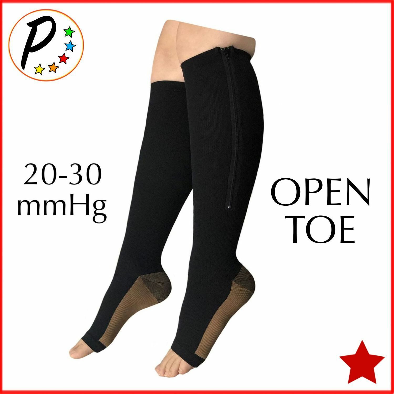 🔴 Presadee Copper 20-30 mmHg Firm Compression Long Leg Open Toe Zipper Socks