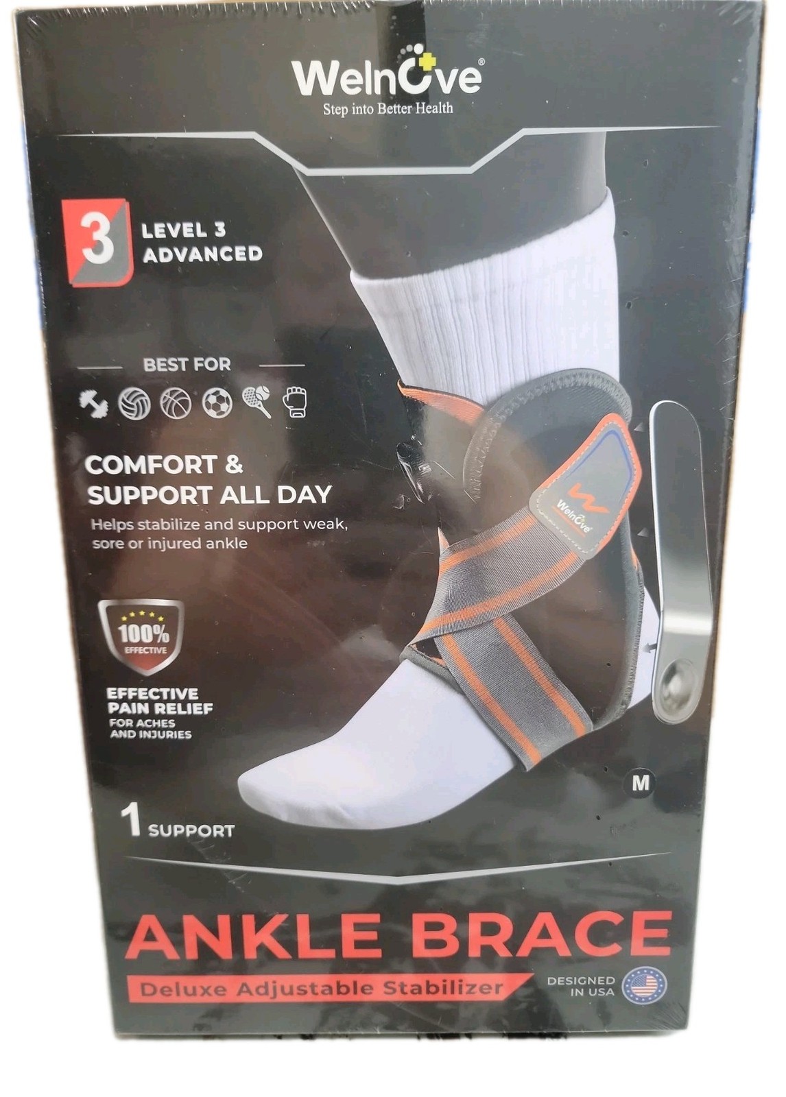 Welnove Ankle Brace Stabilizer Brace for Women & Men Medium New Sports Support