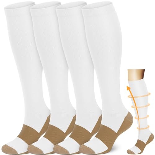 Copper Compression Socks Men & Women 4 Pairs,Best Large-X-Large A2 – White