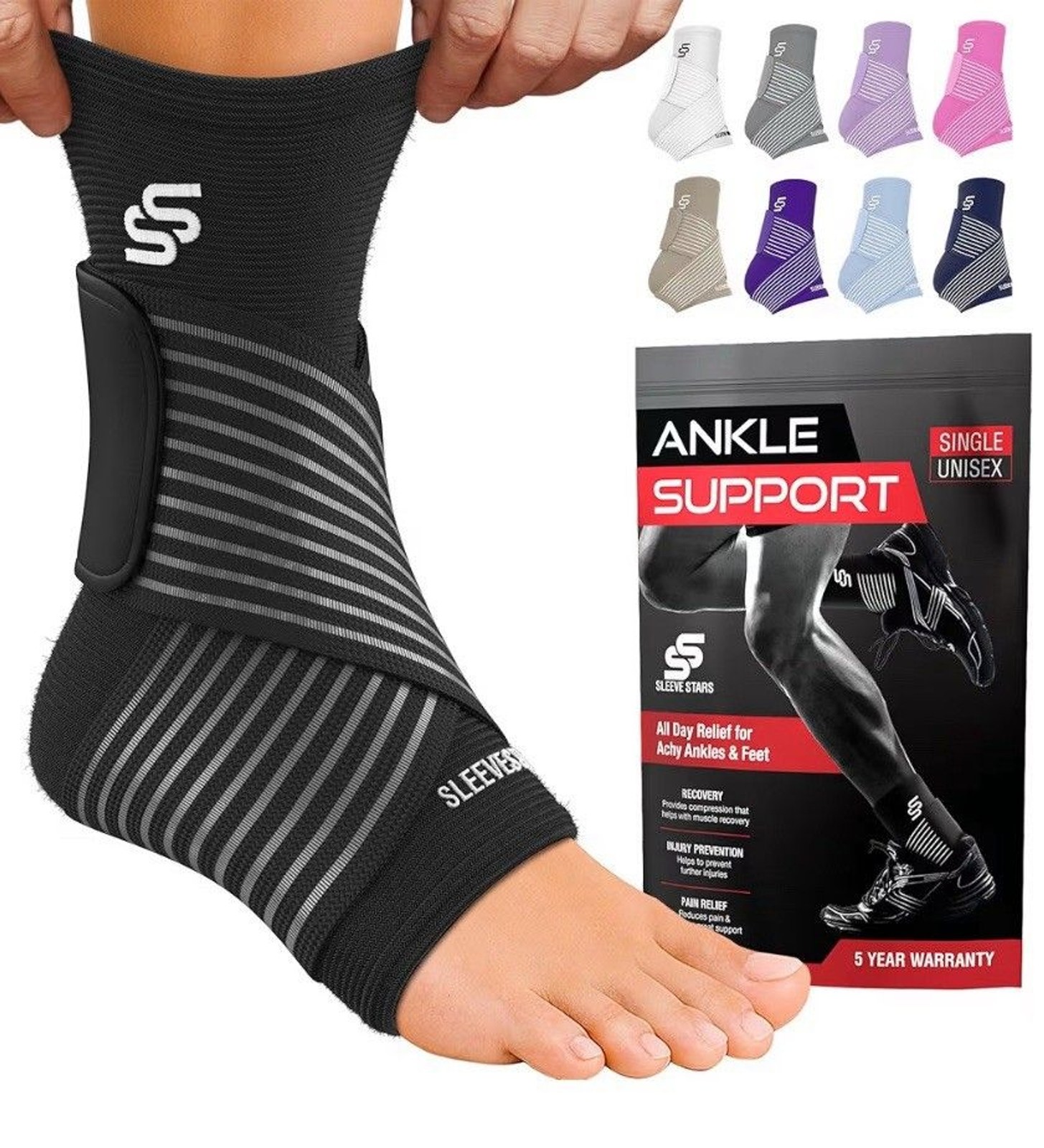 Sleeve Stars Ankle Brace for Women & Men, Ankle Wrap for Sprained Med Black