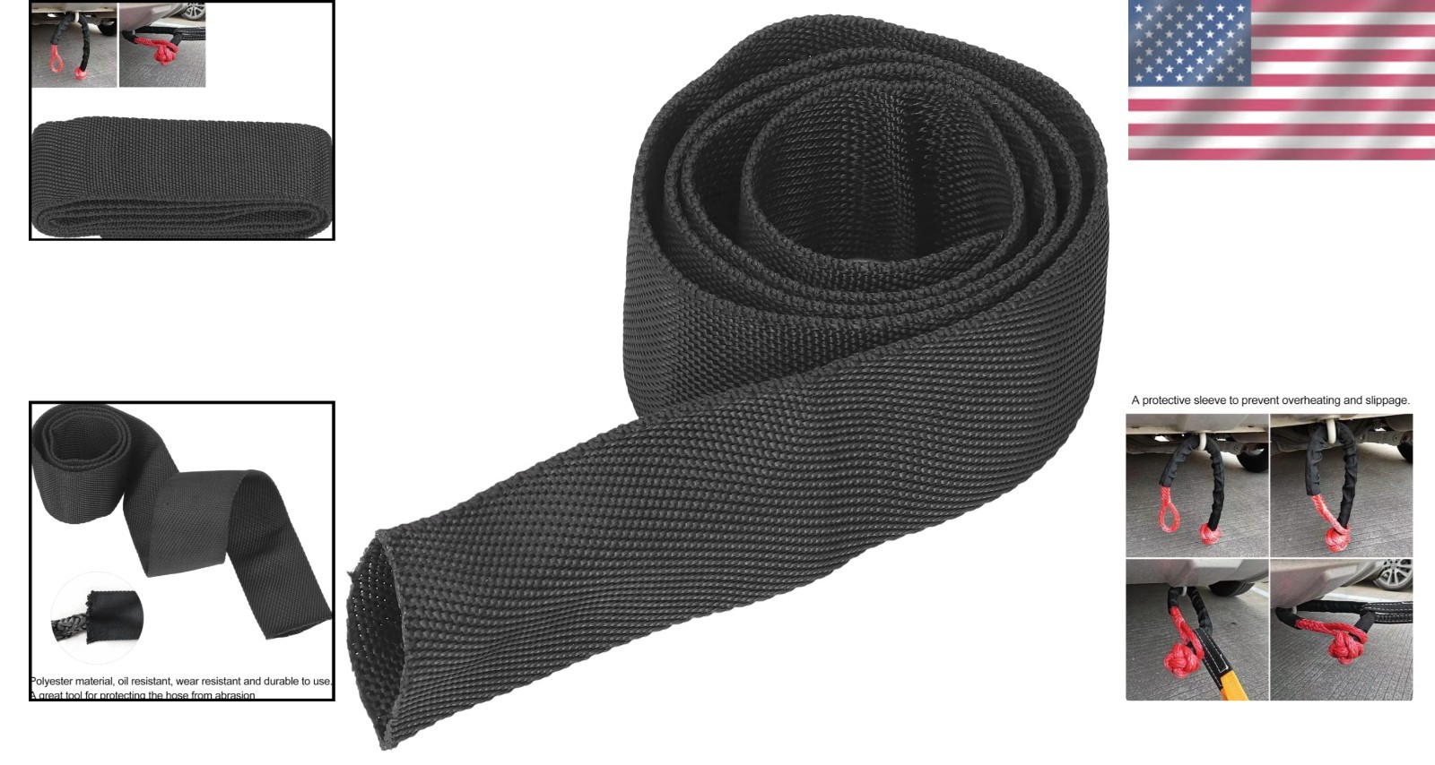 Winch Rope Protector Sleeve 1M for 5cm/1.97in Wide Cable Chain Cover