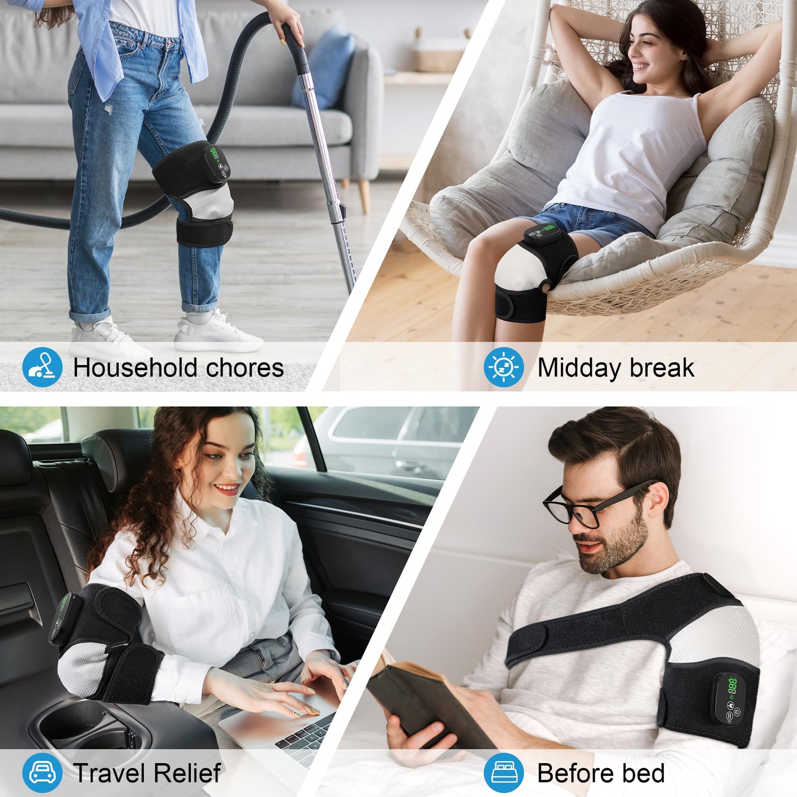Electric Heated Knee Massager, 3-in-1 Cordless Knee Brace with Heat and Massage