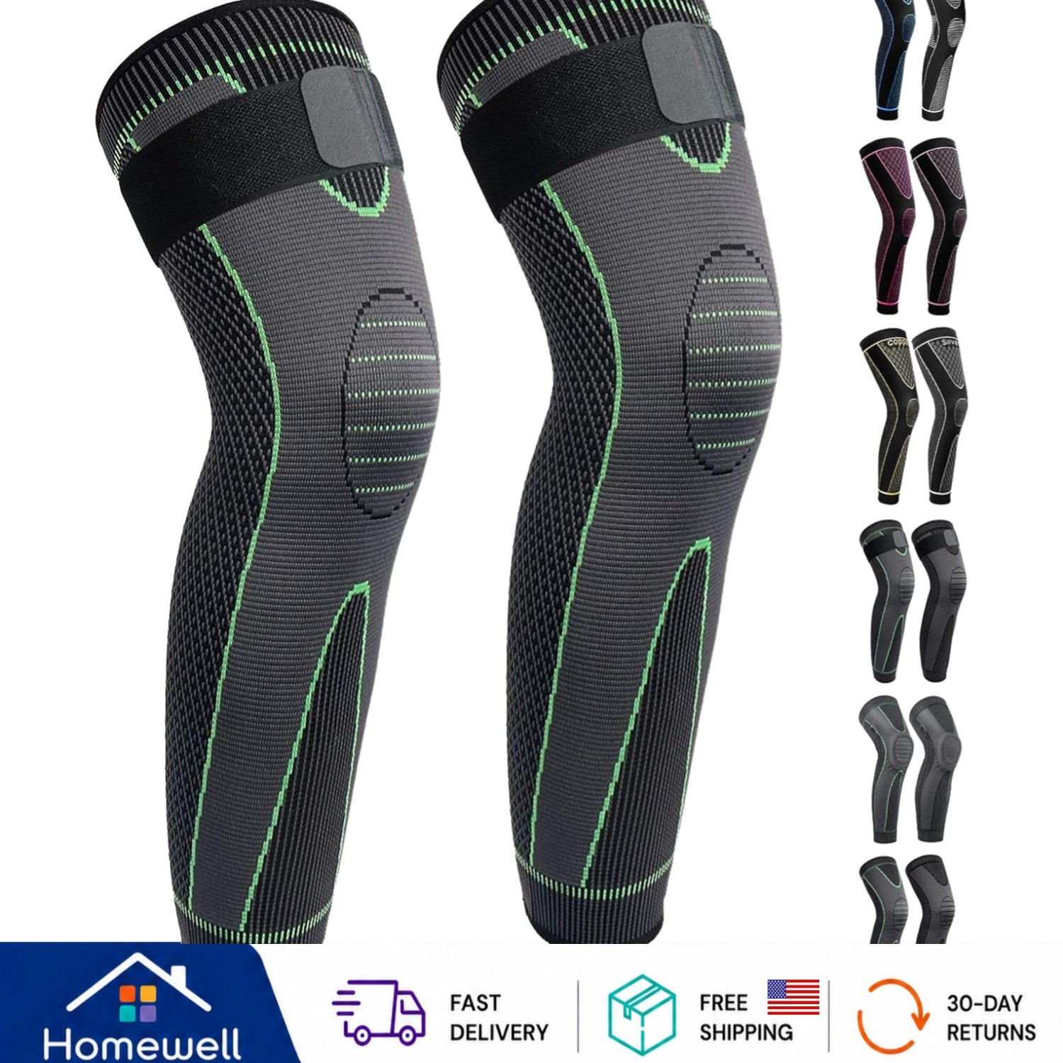Adjustable Spandex Compression Sleeves for Leg Protection & Comfort – Green Pro