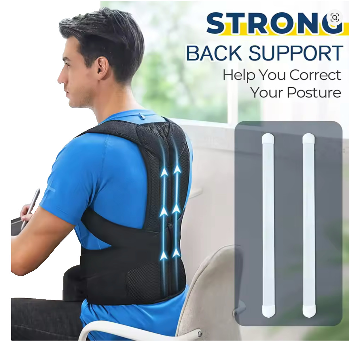 Back posture corrector is adjustable with breathable shoulder and waist support