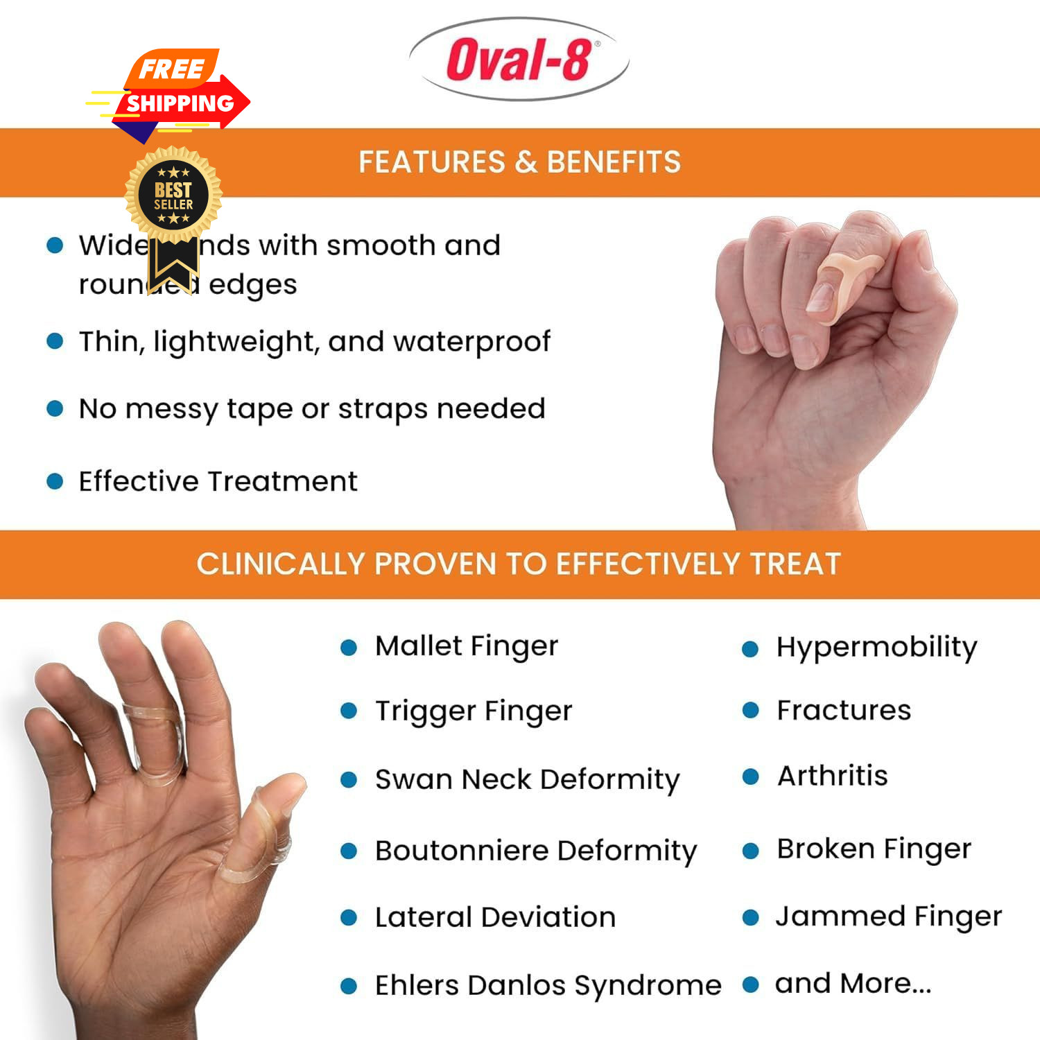 3-Point Products Oval-8 Finger Splints, Sizes 8, 9, 3 Piece Assortment, beige