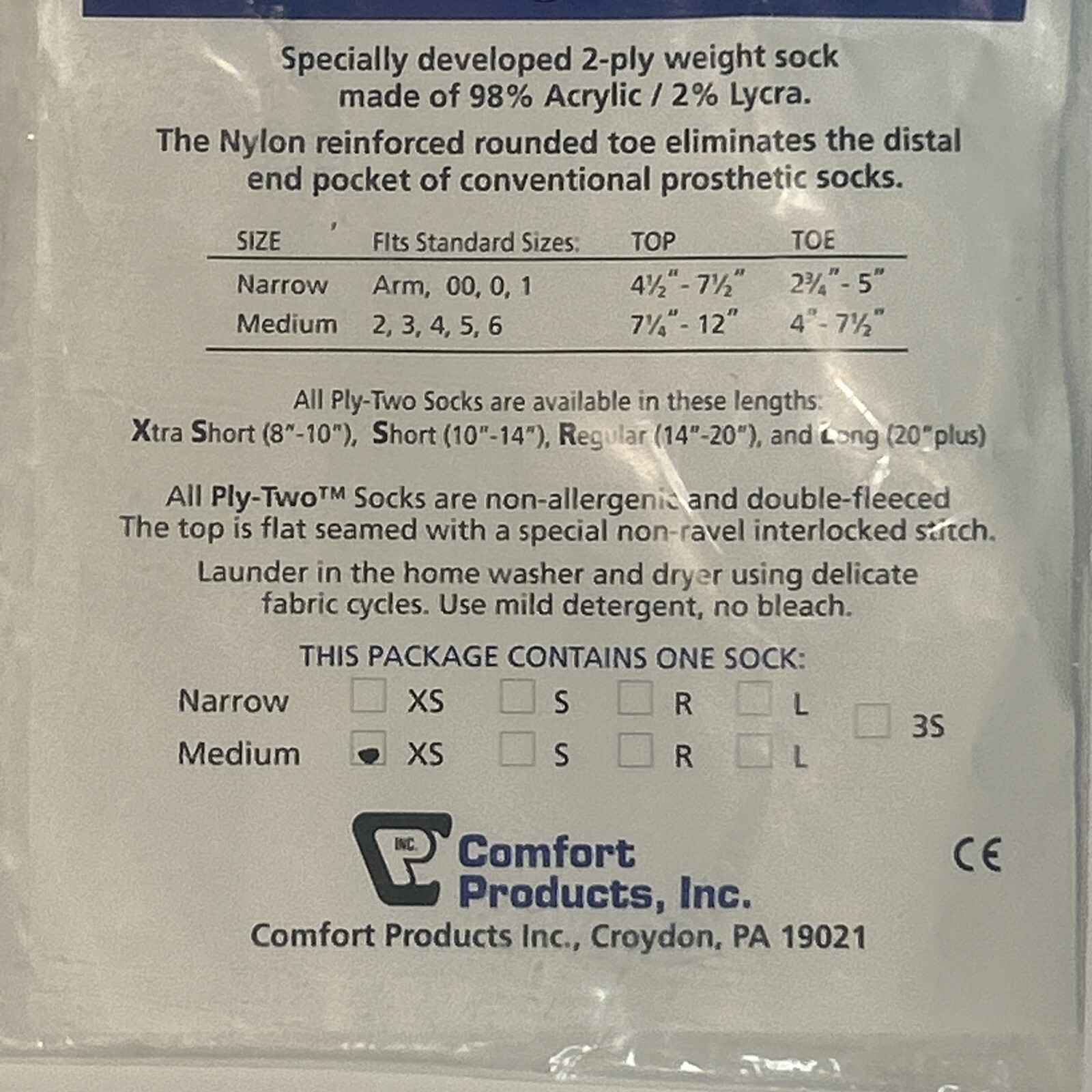 Comfort Products Super Soft Prosthetic Sock, Size Medium/X-Small, Ply 2