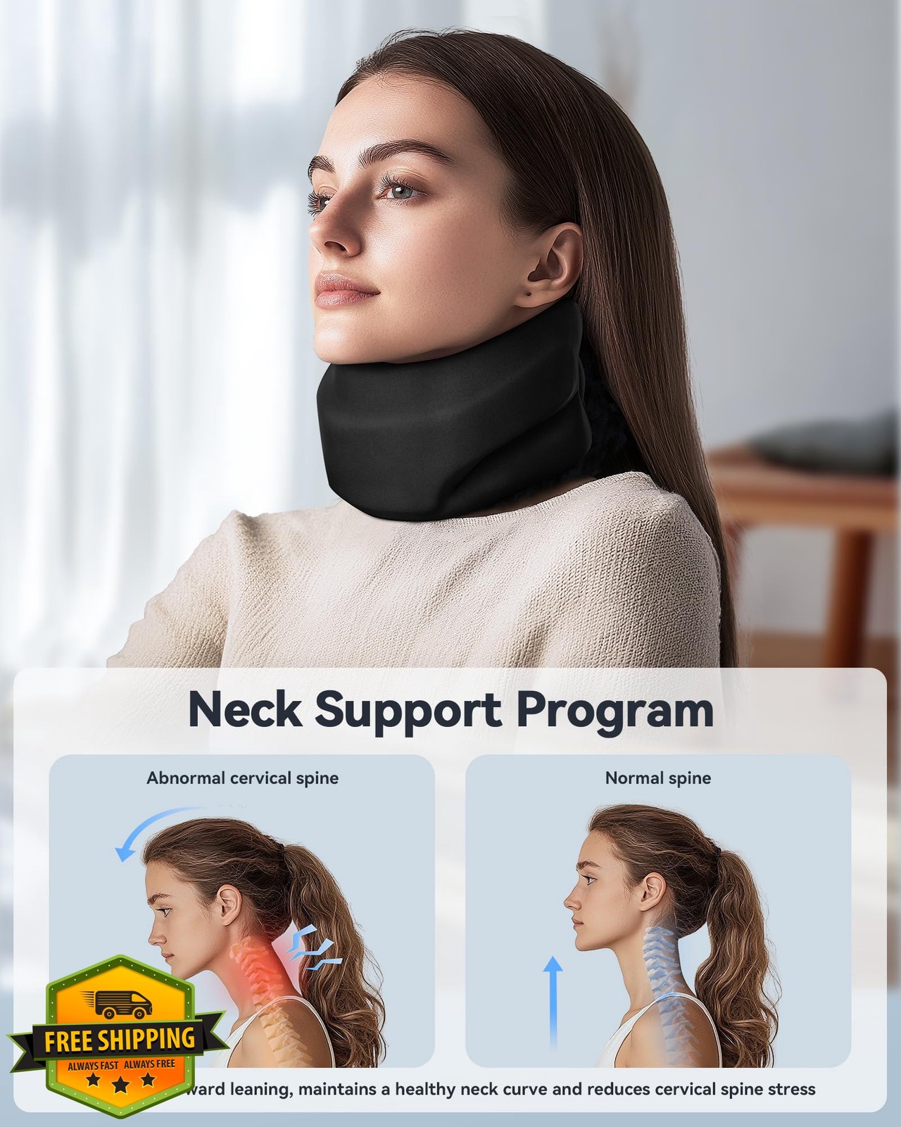 Qwnccet Neck Brace Cervical Collar – Neck Support Brace for Sleeping, Soft Fo…