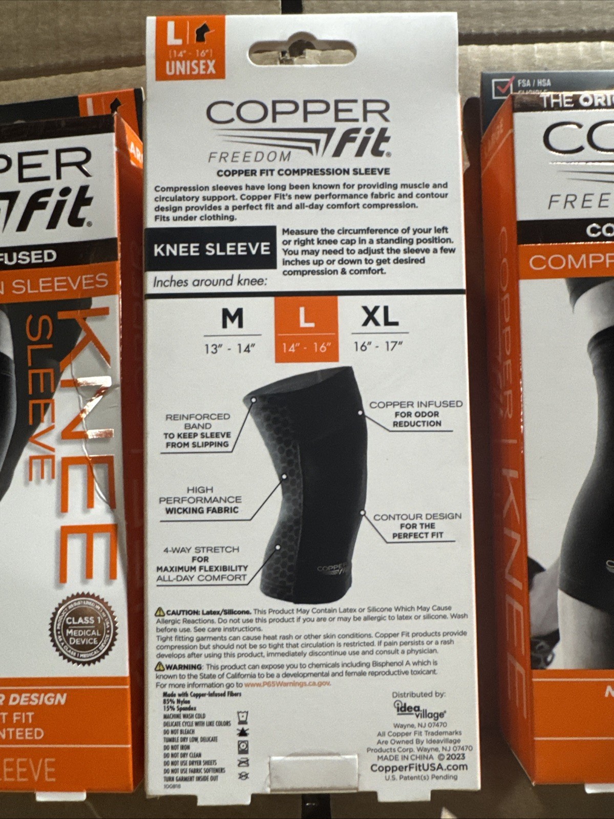 3x COPPER FIT ORIGINAL COPPER INFUSED COMPRESSION KNEE SLEEVE LARGE NEW