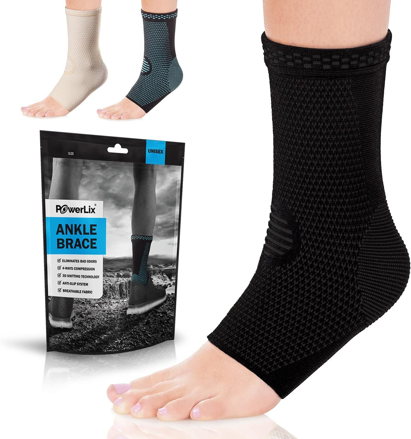 POWERLIX Legs Orthopedic Brace Compression Support Sleeve Medium, Black