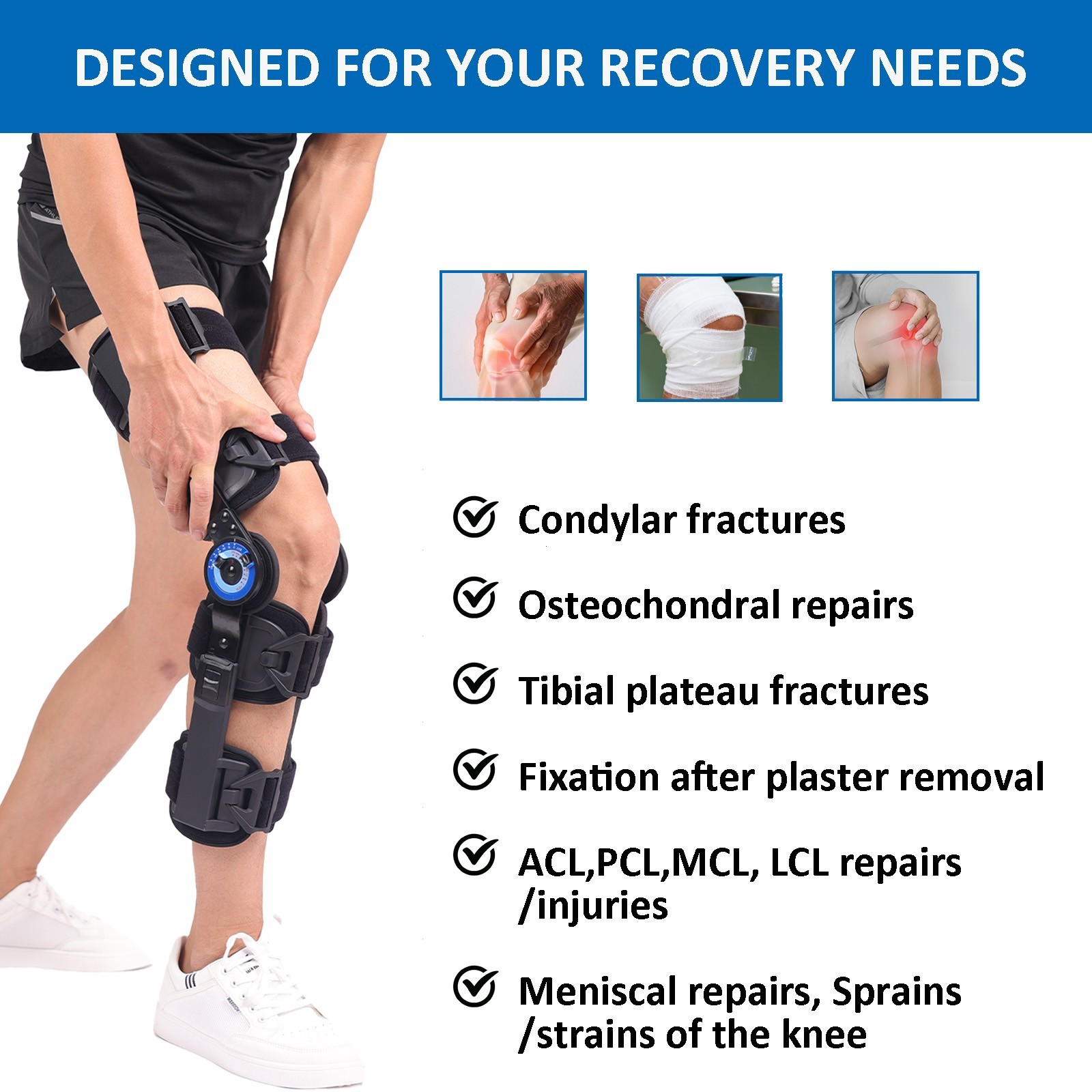Adjustable ROM Hinged Knee Brace for Post-Op Recovery,Universal