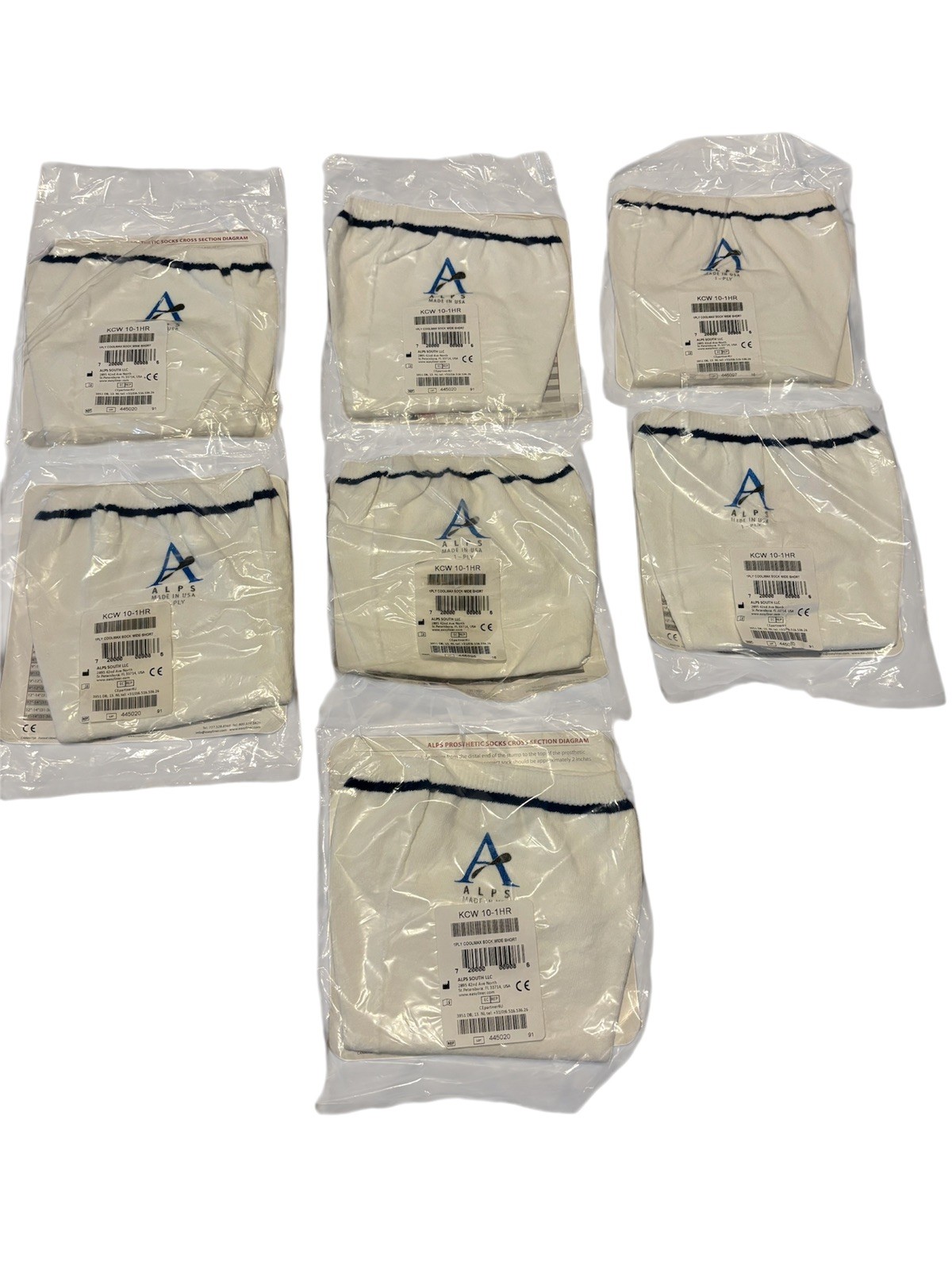 LOT OF 7 ALPS Prosthetic Coolmax Sock Blue 1 Ply Size Wide Short KCW 10-1HR