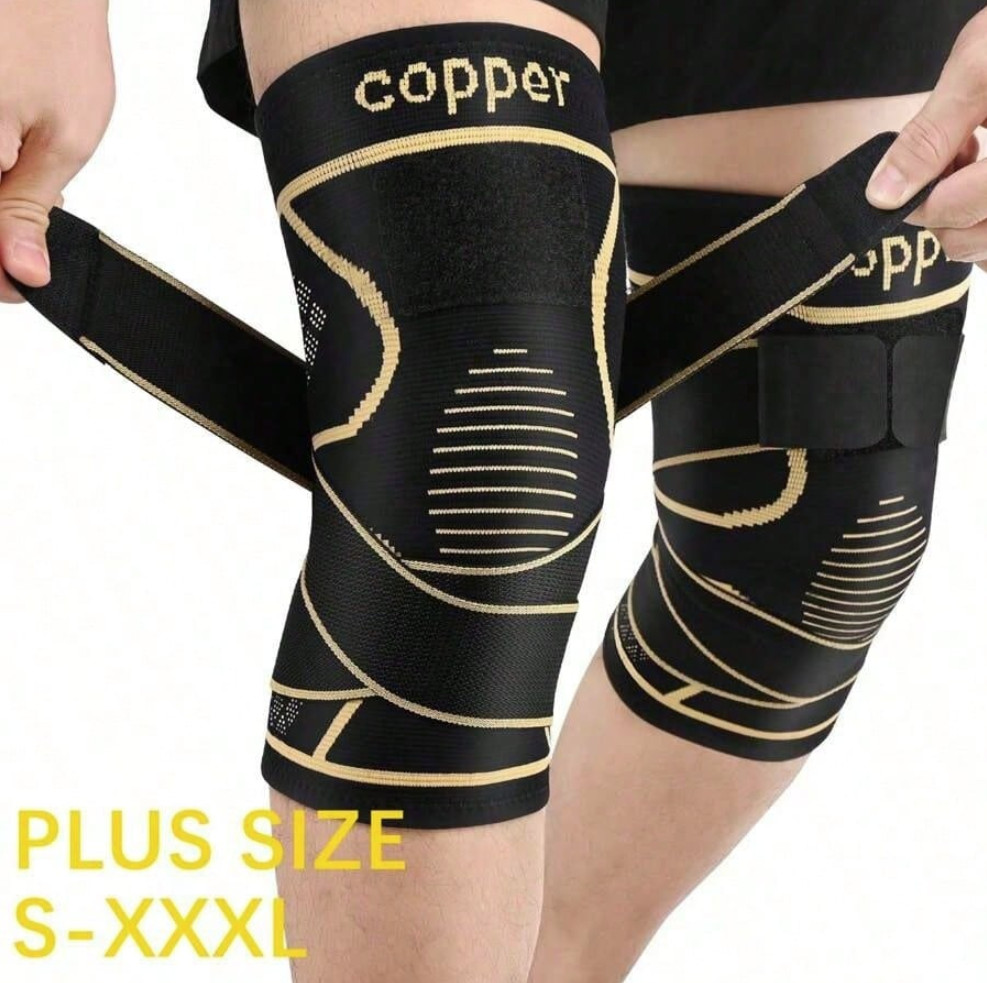 2 Pcs Copper Knee Compression Sleeve Plus Size Joint Support Running Gym Unisex