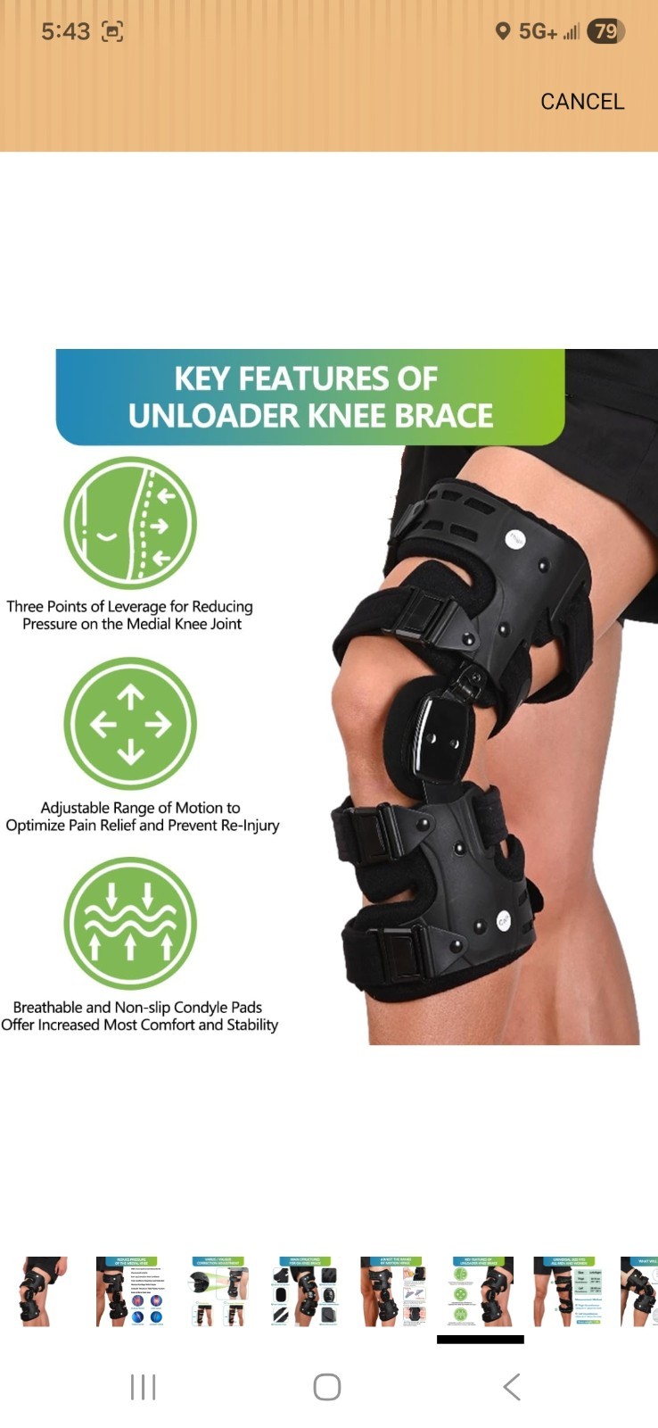 Komzer OA Unloader Knee Brace, Osteoarthritis Bone on Bone Support Black LEFT