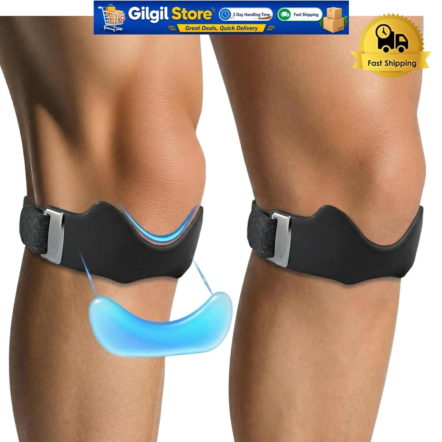 Lightweight Silicone Knee Strap – Non-Slip Support for Jumper’s Knee, 2 Count
