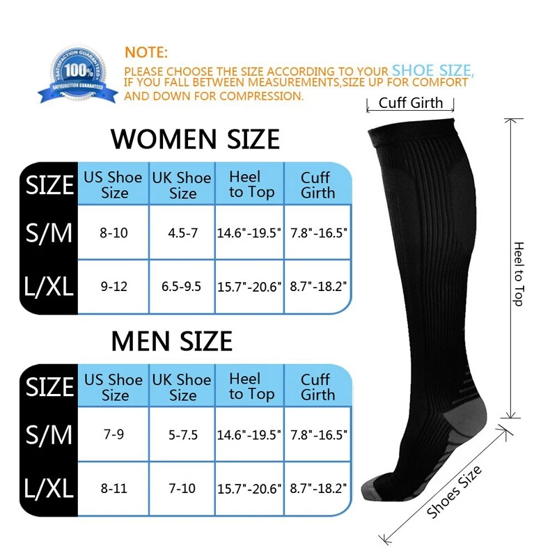3 Pair Compression Socks unisex anti Fatigue Pain Relief 20-30 Mm hg
