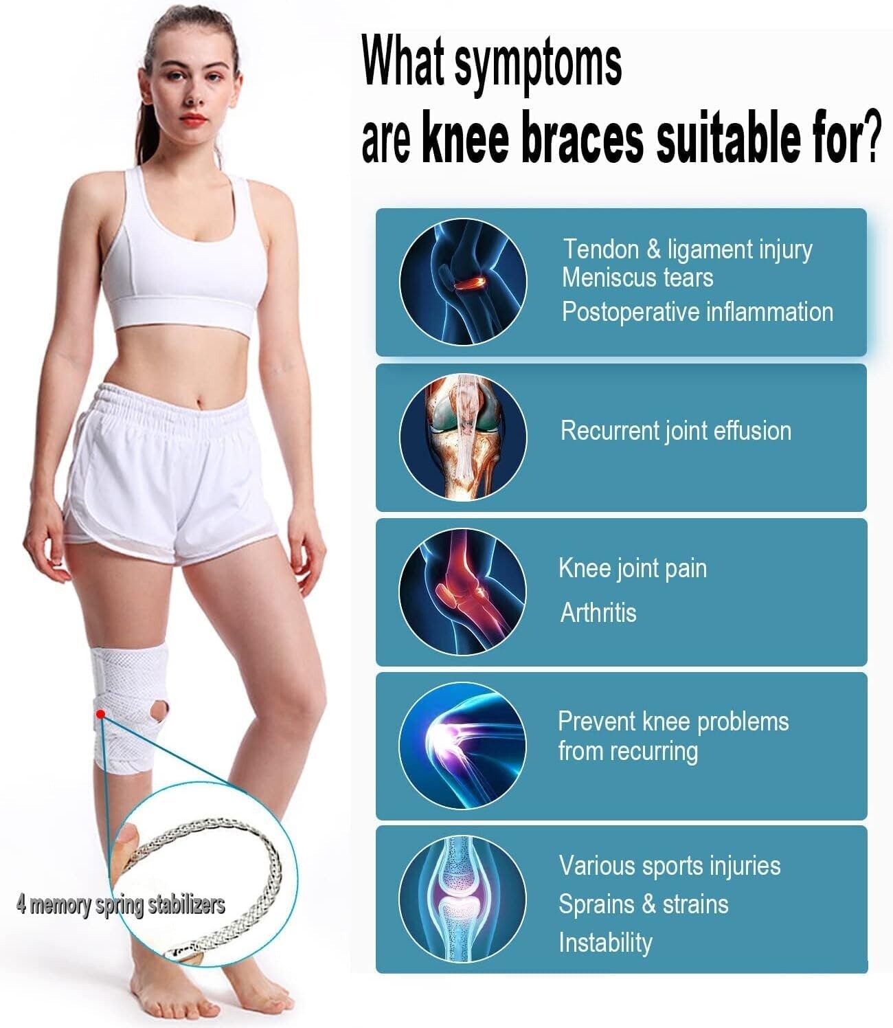 Knee Brace Compression Sleeve Support Patella Adjustable Sports Joint Pain Relif