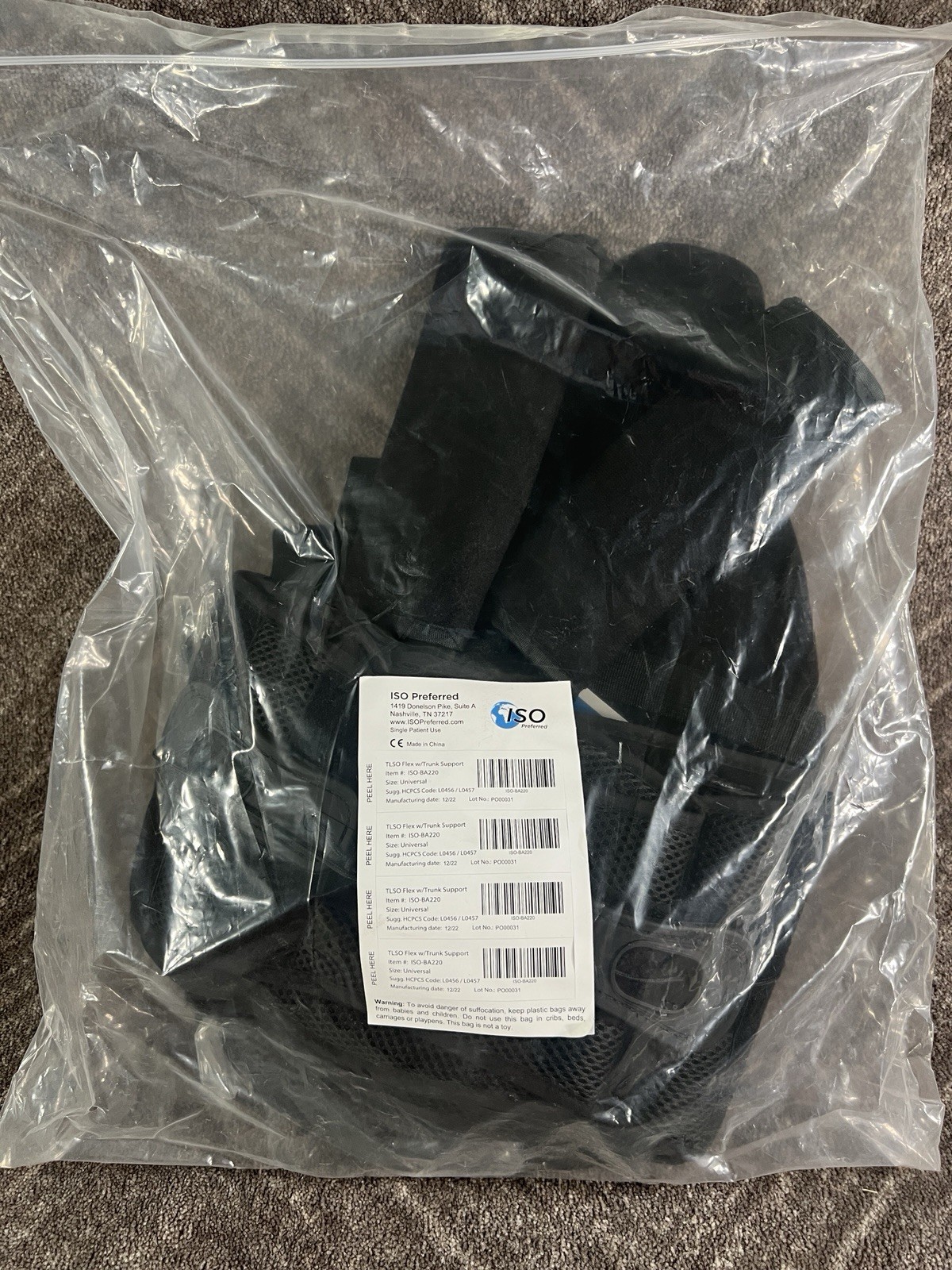 ISO Preferred Back Brace TLSO Flex w/Trunk Support ISO-BA220 Universal Size NEW