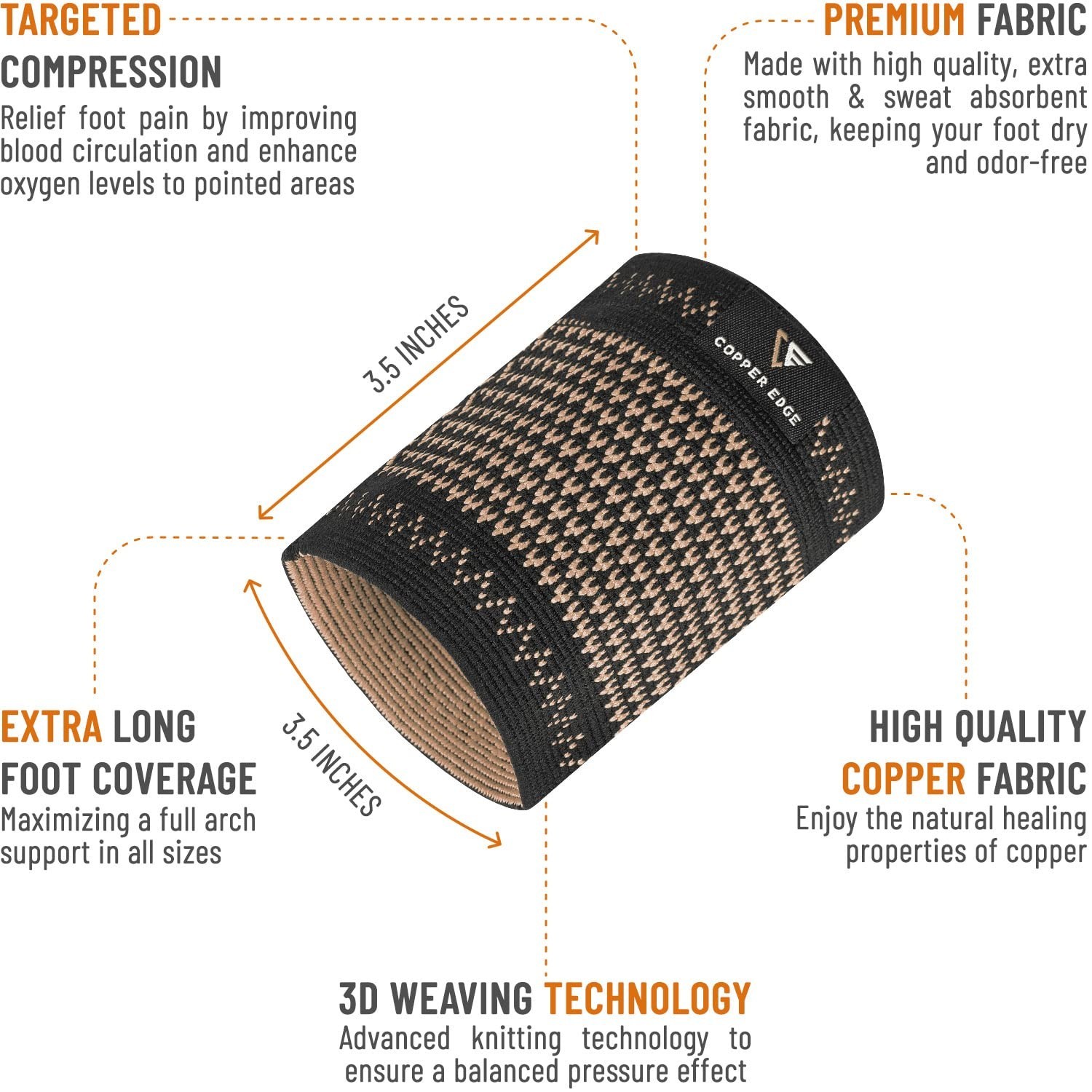Copper Arch Support for Plantar Fasciitis. 2 Half Socks/Sleeve Compression Br…