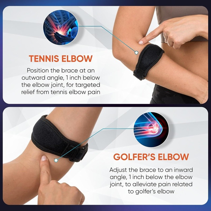 Adjustable Elbow Support Brace Golf Tennis Pain Relief Sleeve Pack of 2 New