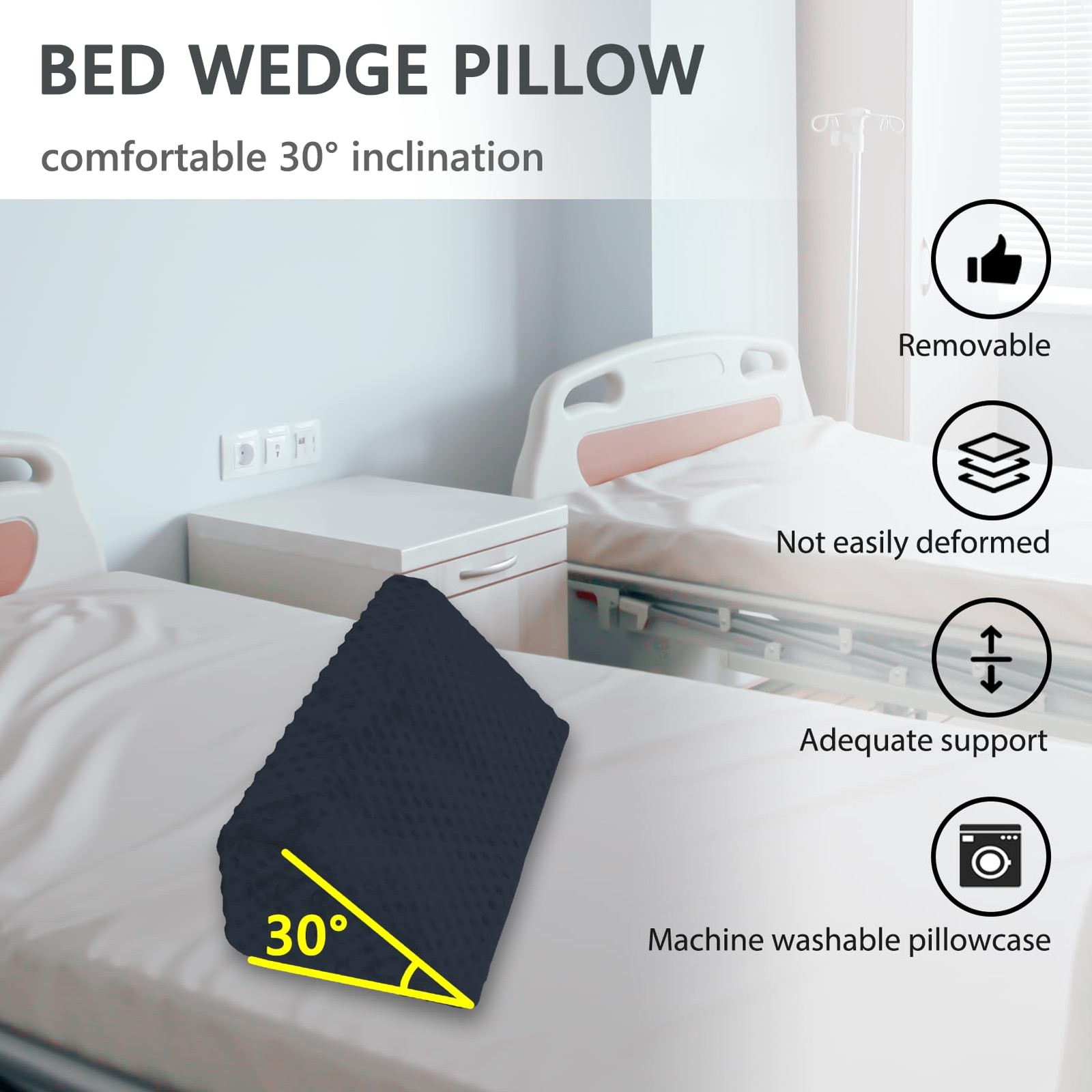 Jacobable Wedge Pillow for Side Sleeping, Body Positioning Foam Dark Blue