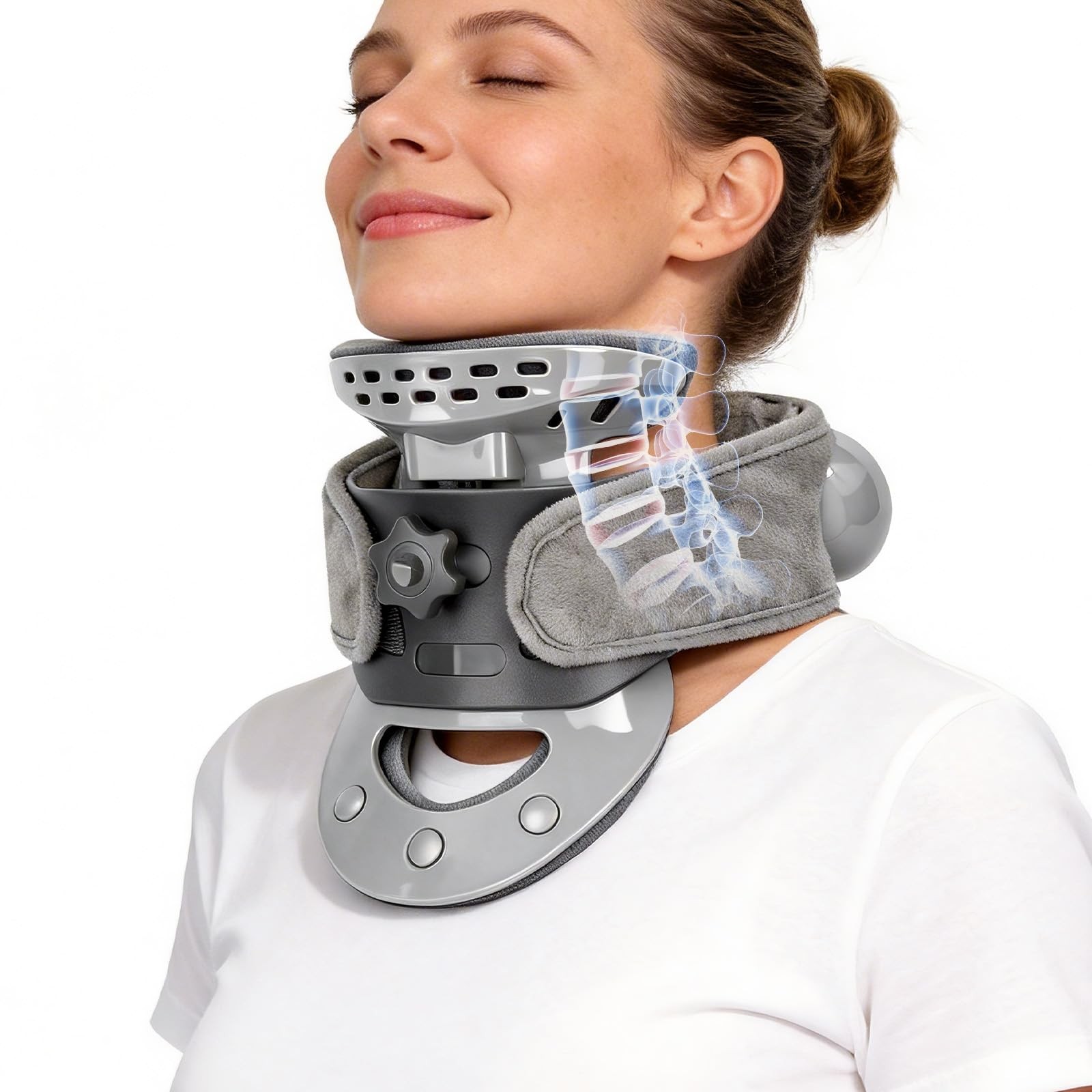 Adjustable Cervical Neck Traction Device Heated Neck Stretcher Brace 12-16 in
