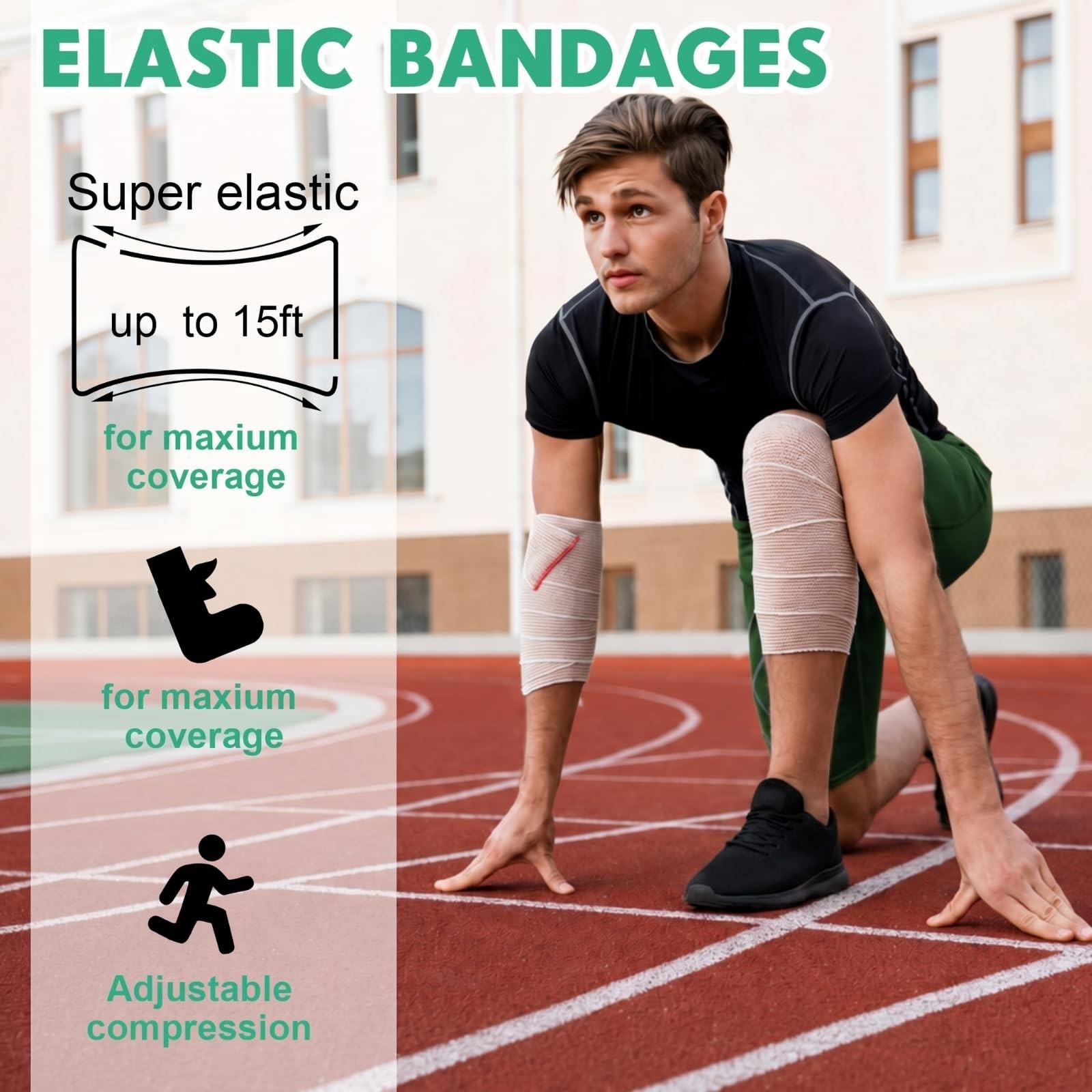 20 Pack Elastic Bandage Wraps 2″-6″ Stretchable Compression for Legs, Knees, Wri