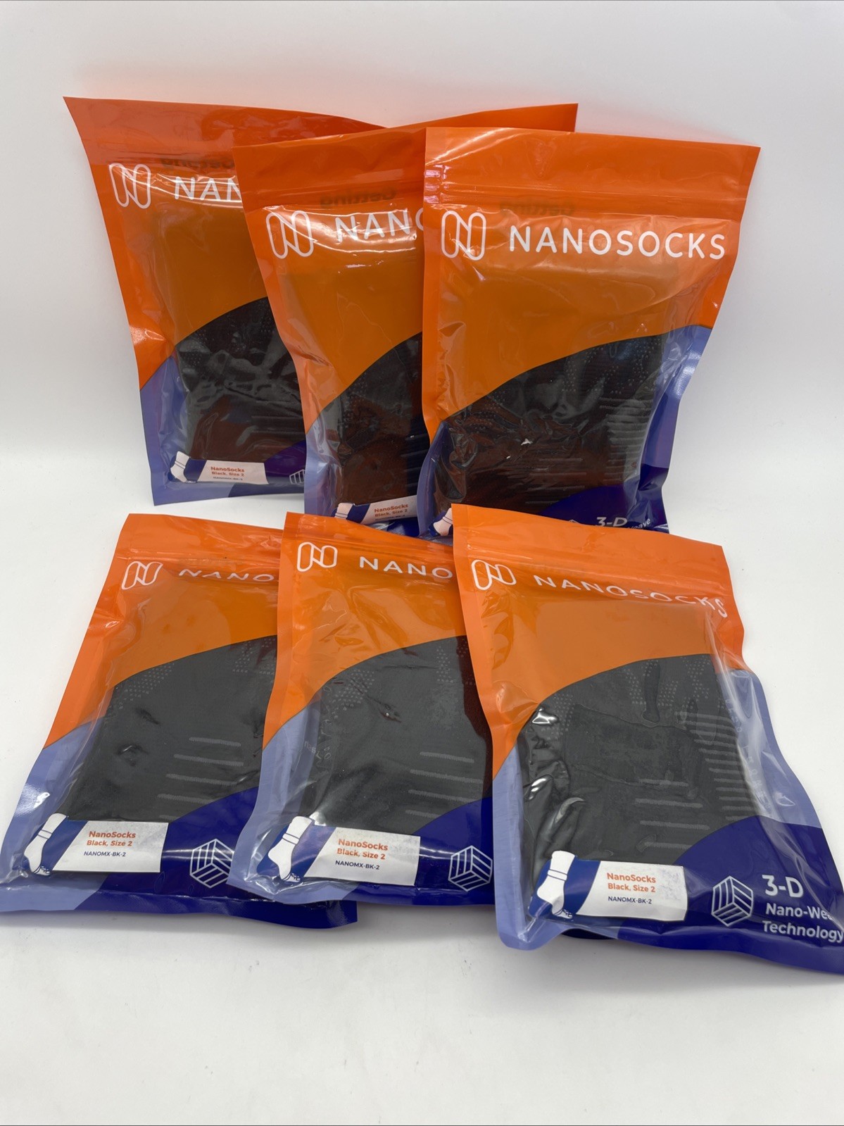 NANOSOCKS 3D Nano-Weave Black Compression Socks Size 2 NANOMX-BK-2 Lot Of 6