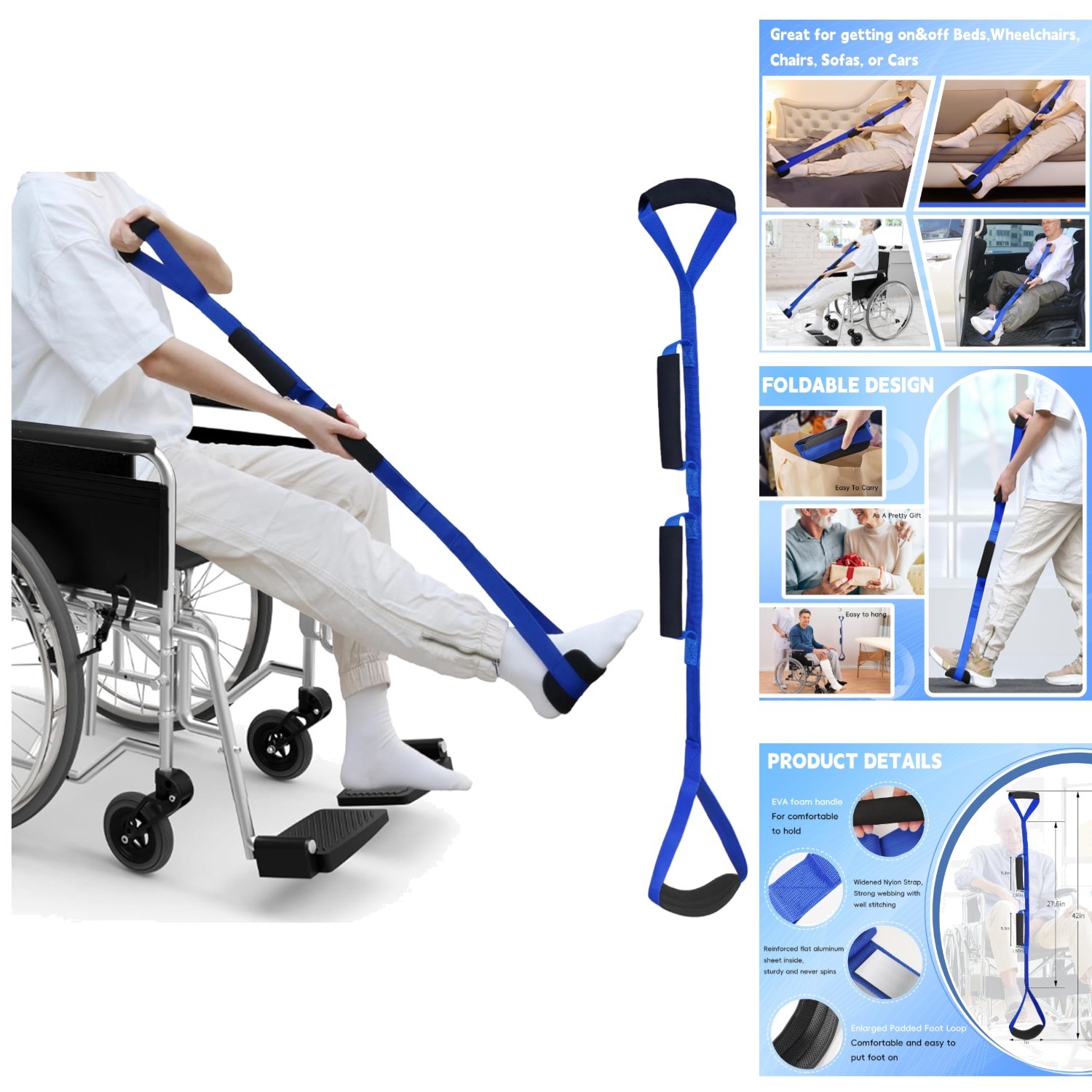 42 Inch Rigid Leg Lifter Strap Hip Knee Surgery Recovery Aid Mobility Foot Loop
