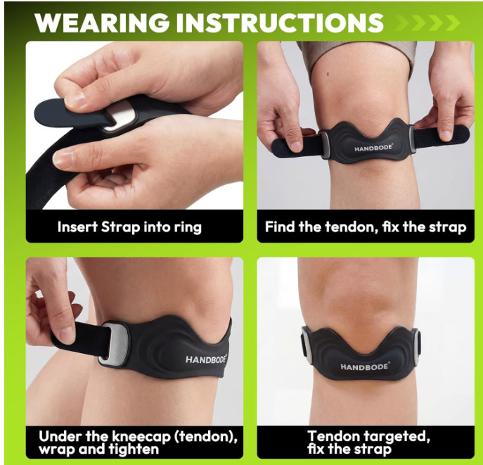 HANDBODE Patellar Tendon Support Strap, Silicone Knee Brace for men women, Adjus
